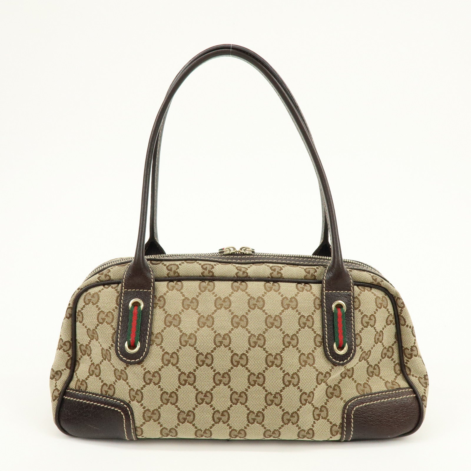 GUCCI Princy Sherry GG Canvas Leather Boston Bag Brown 161720