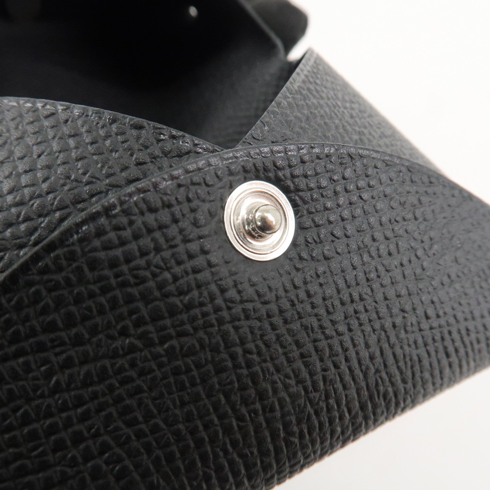 HERMES Epsom Leather CALVI Card Case Noir Black Used