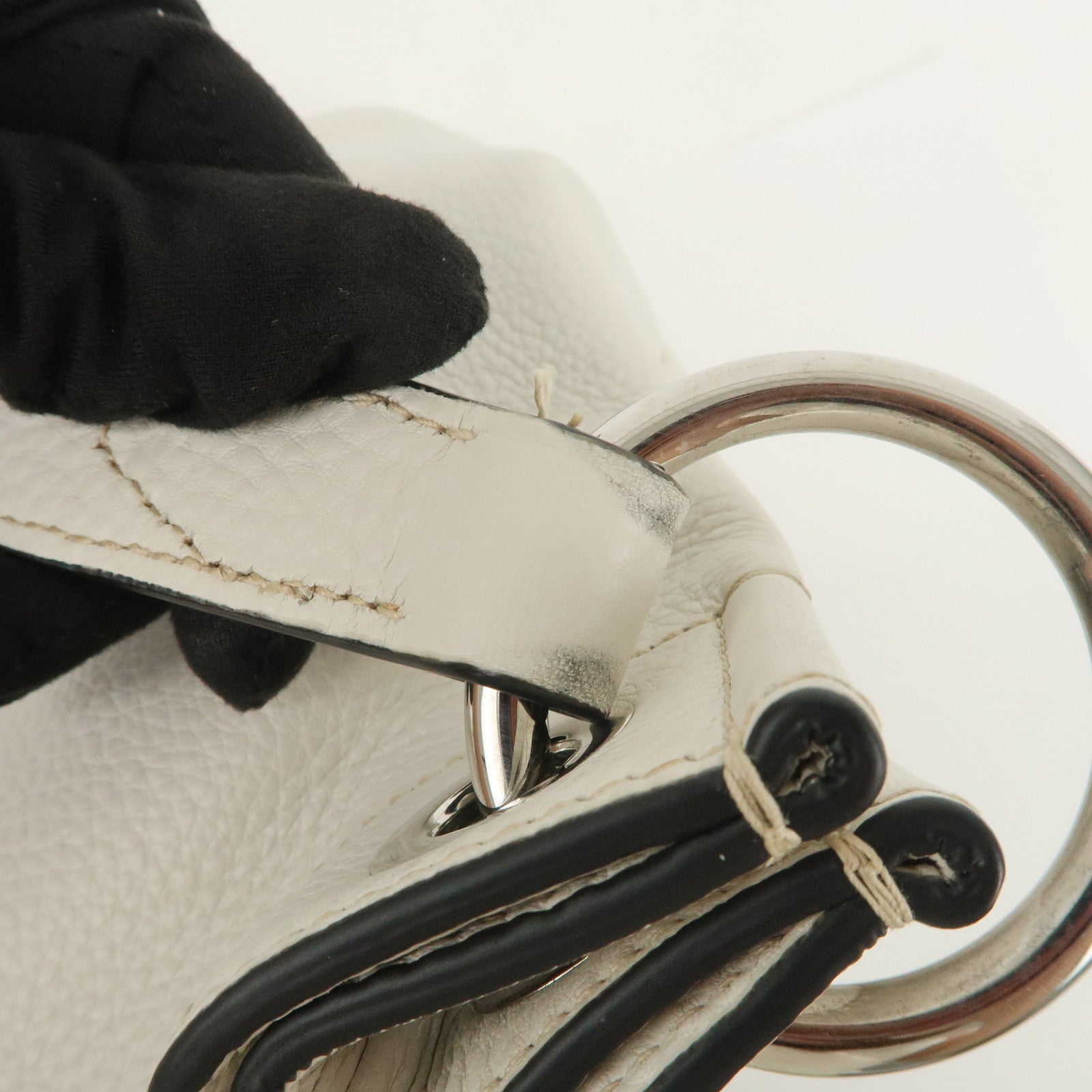 PRADA Triangle Logo Leather Shoulder Bag White BR5124