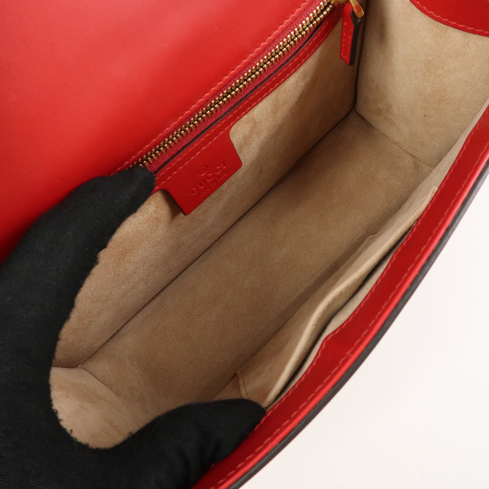 GUCCI Sylvie Sherry Leather Shoulder Bag Ribbon Red Navy 421882