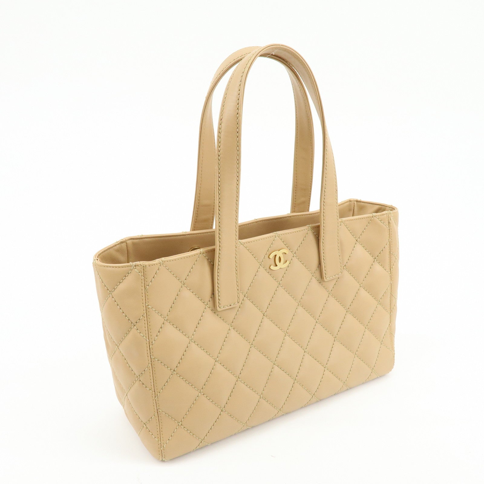 CHANEL COCO Mark Wild Stich Calf Leather Tote Bag Beige A20999
