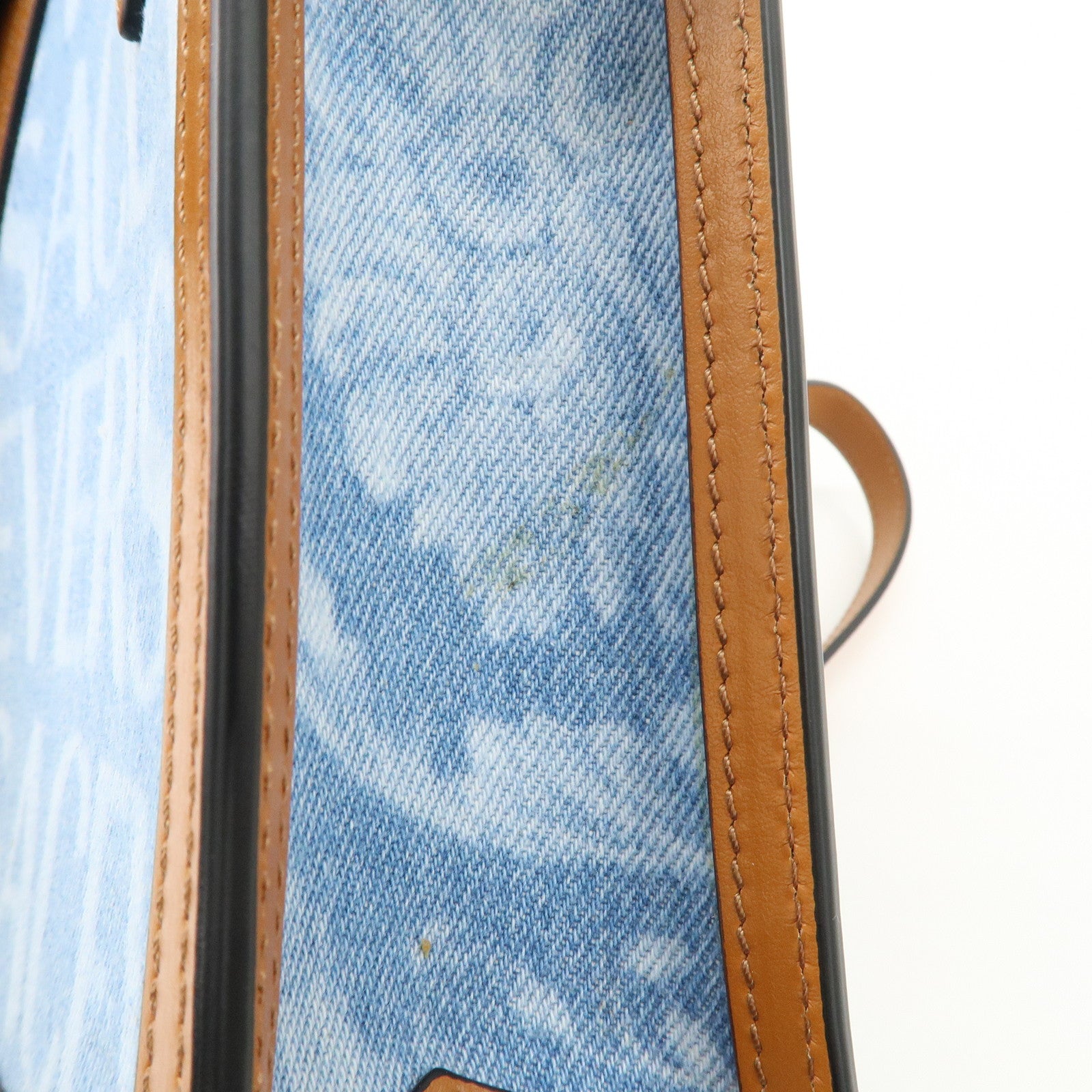 GIANNI VERSACE Leather Denim 2Way Hand Bag Shoulder Bag Blue Brown Used
