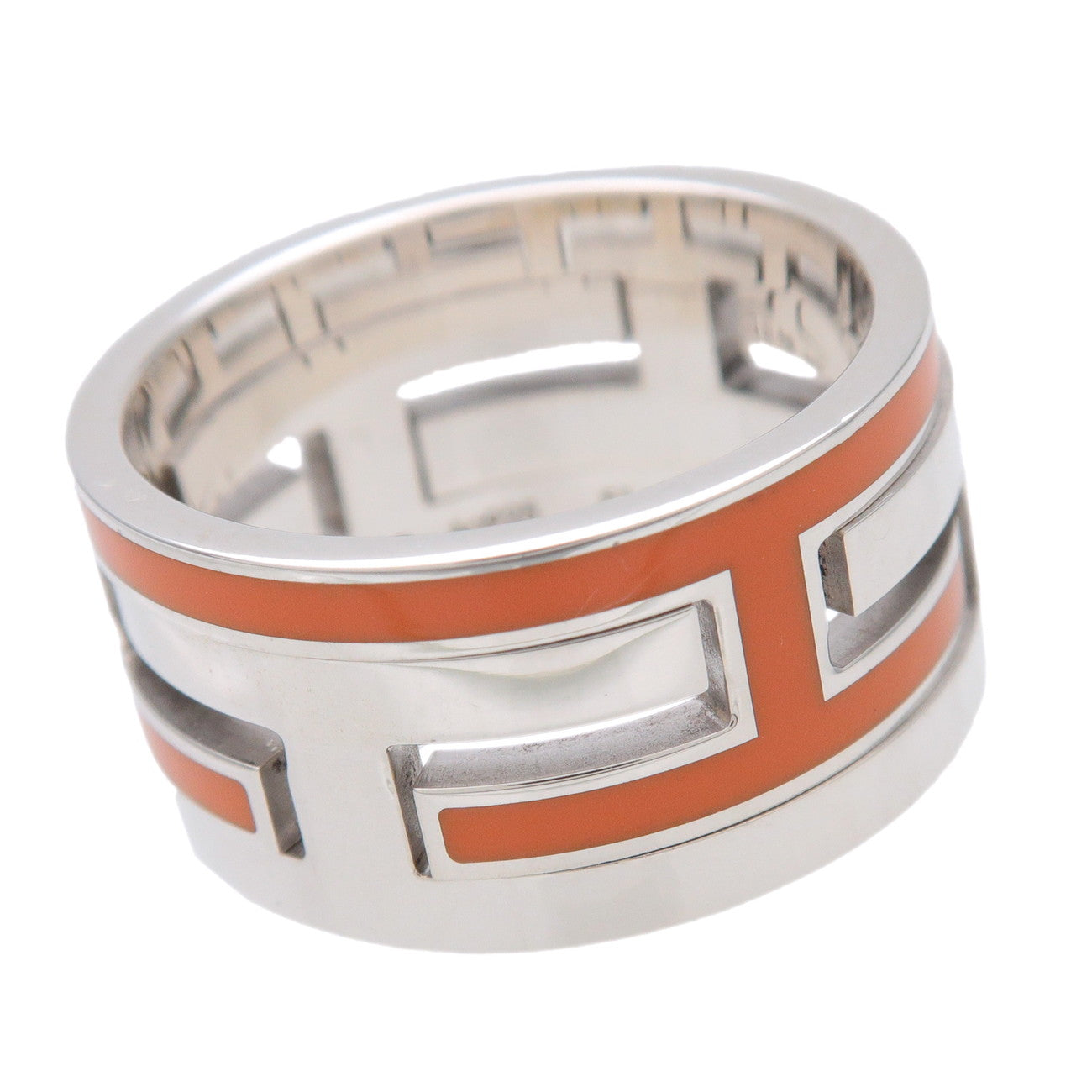 HERMES Move Ash Enamel Ring SV925 Silver Orange #51 US5.5 EU51