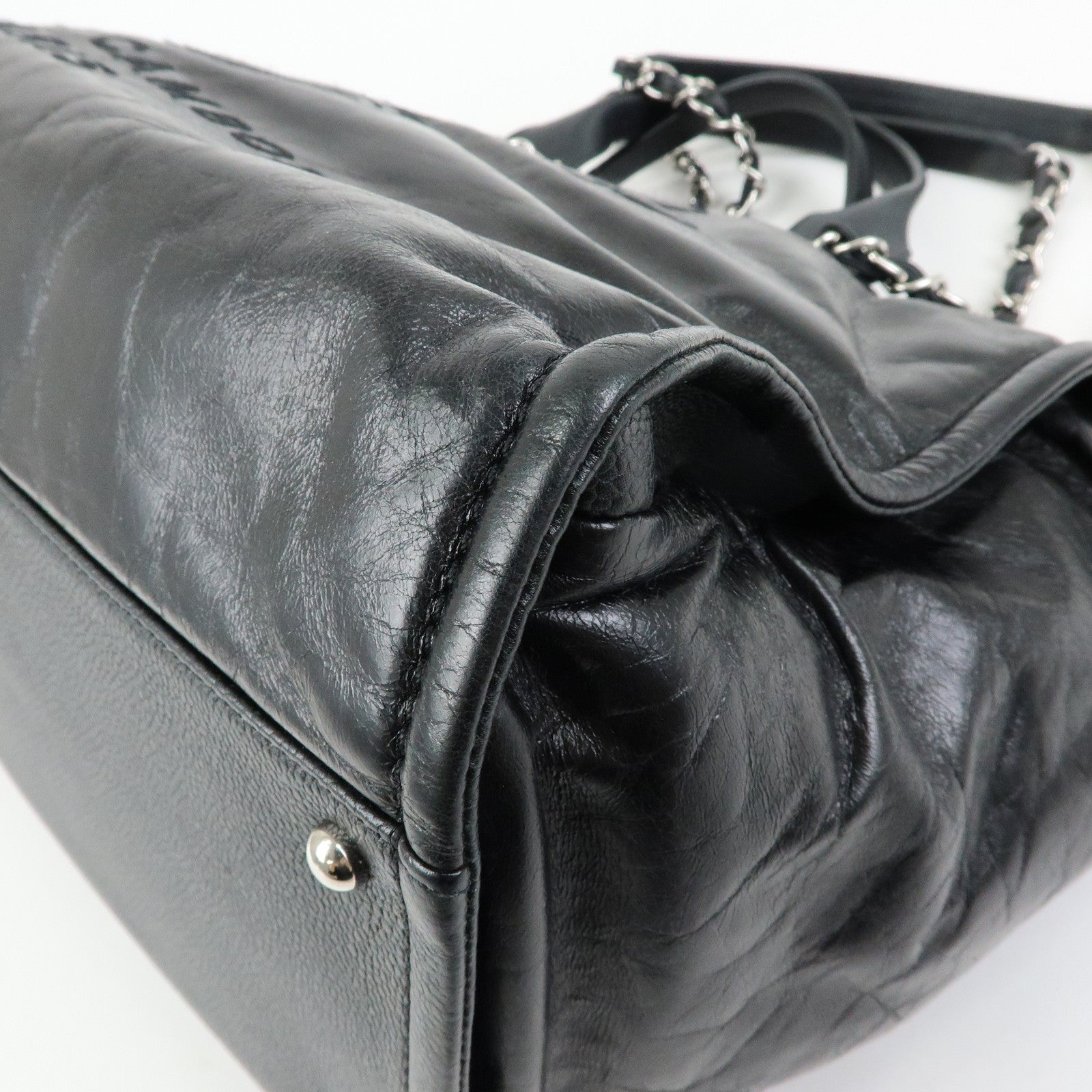 CHANEL Deauville GM Caviarskin Leather 2Way Tote Bag Black A66941