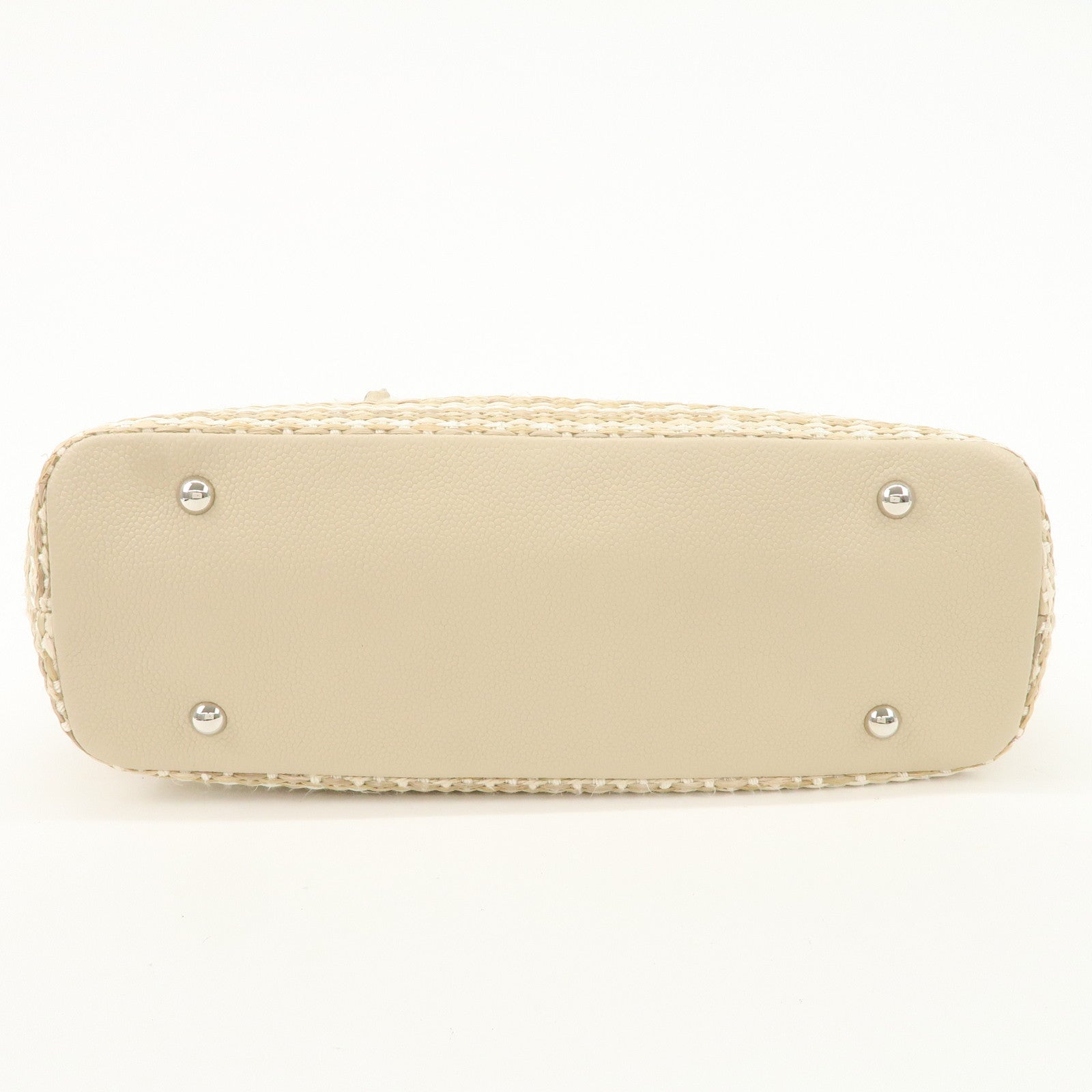 CHANEL Lether Raffia 2Way Bag Shoulder Bag Hand Bag Beige