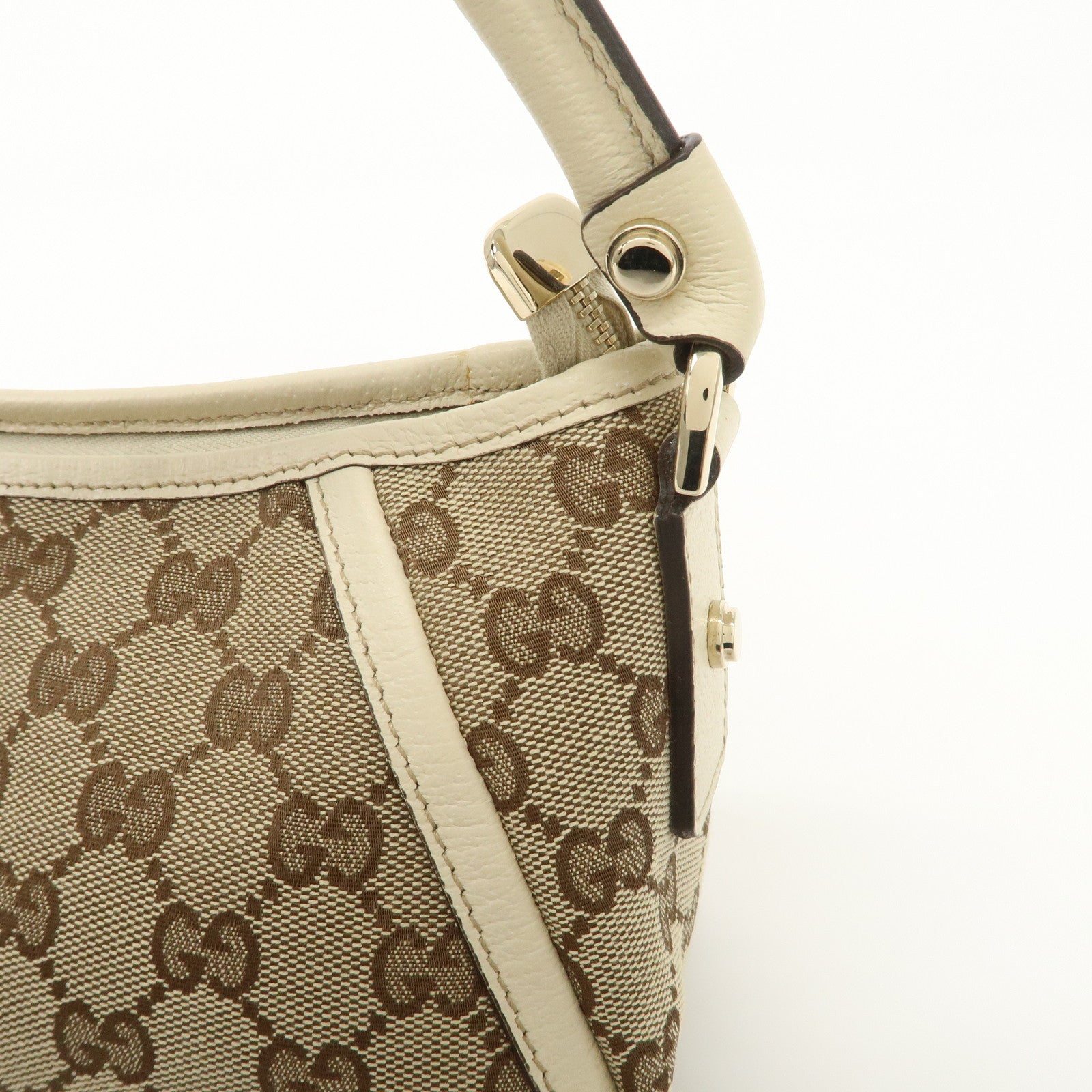 GUCCI Abbey GG Canvas Leather Shoulder Bag Beige Ivory Gold HDW 130939 Used