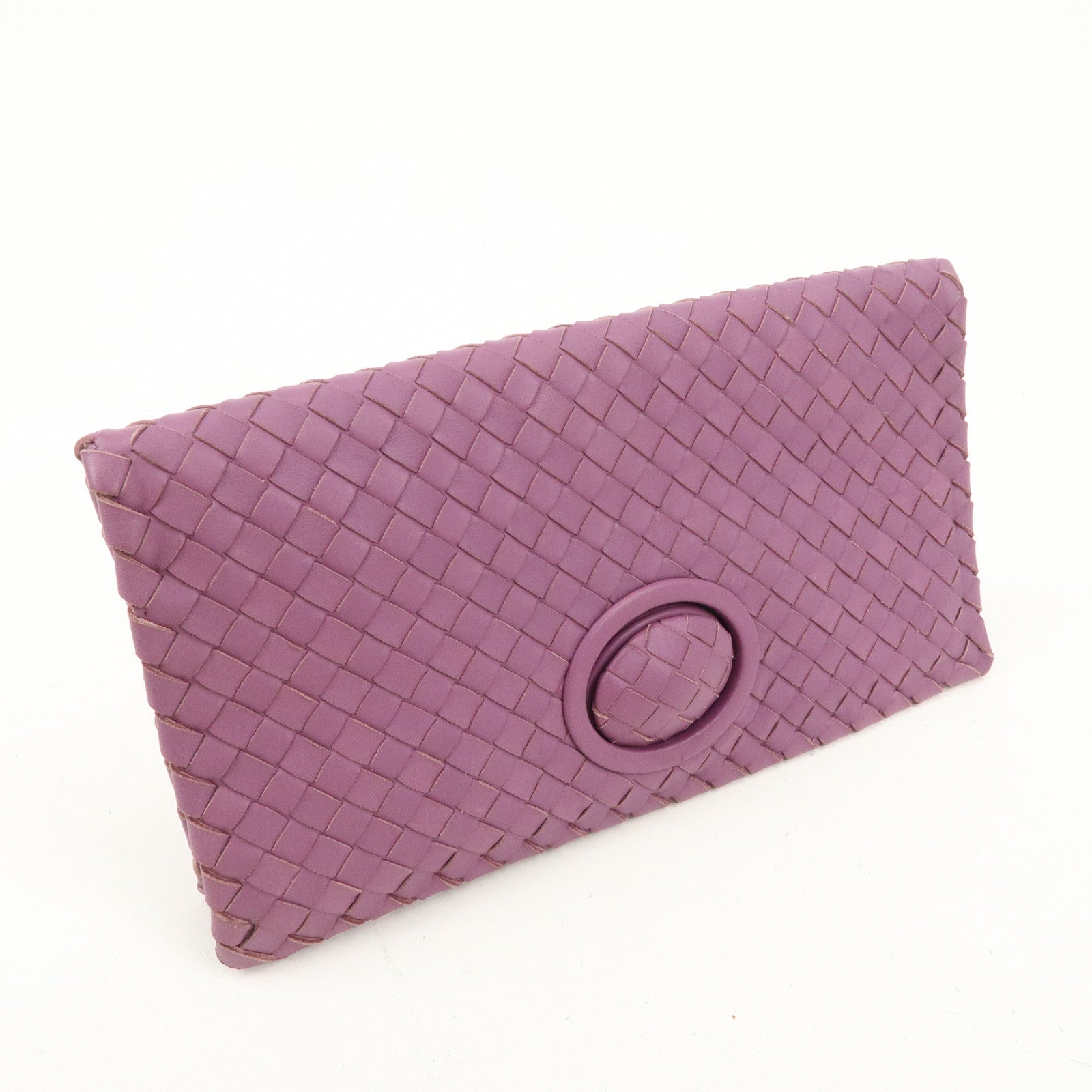 BOTTEGA VENETA Intrecciato Leather Clutch Bag Purple Used