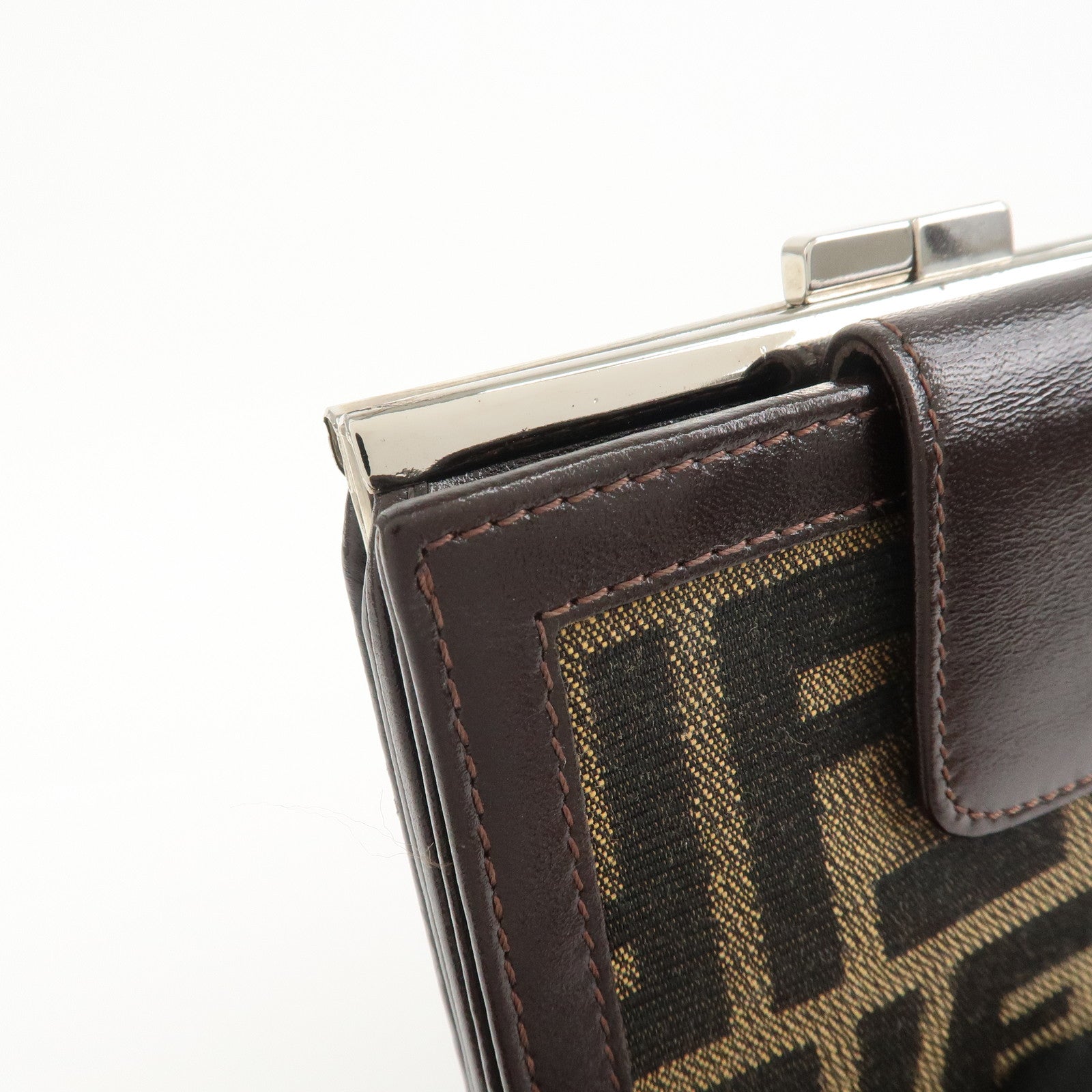 FENDI Zucca Canvas Leather Bi-fold Compact Wallet Brown Black