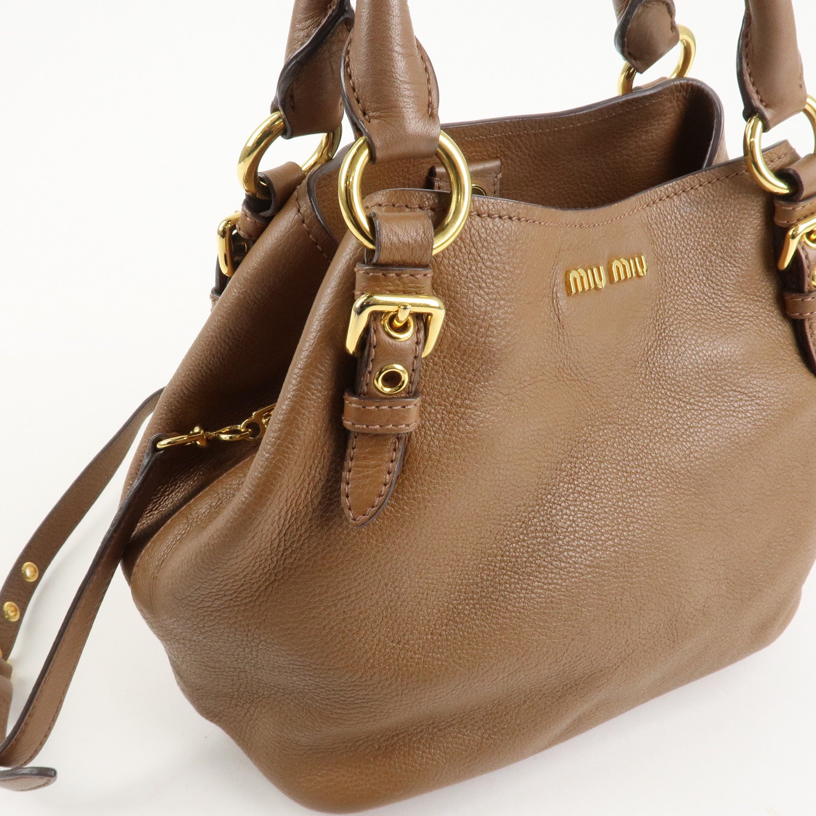 MIU MIU Vitello Phenix Leather Shoulder Bag Hand Bag Brown RN0886 Used