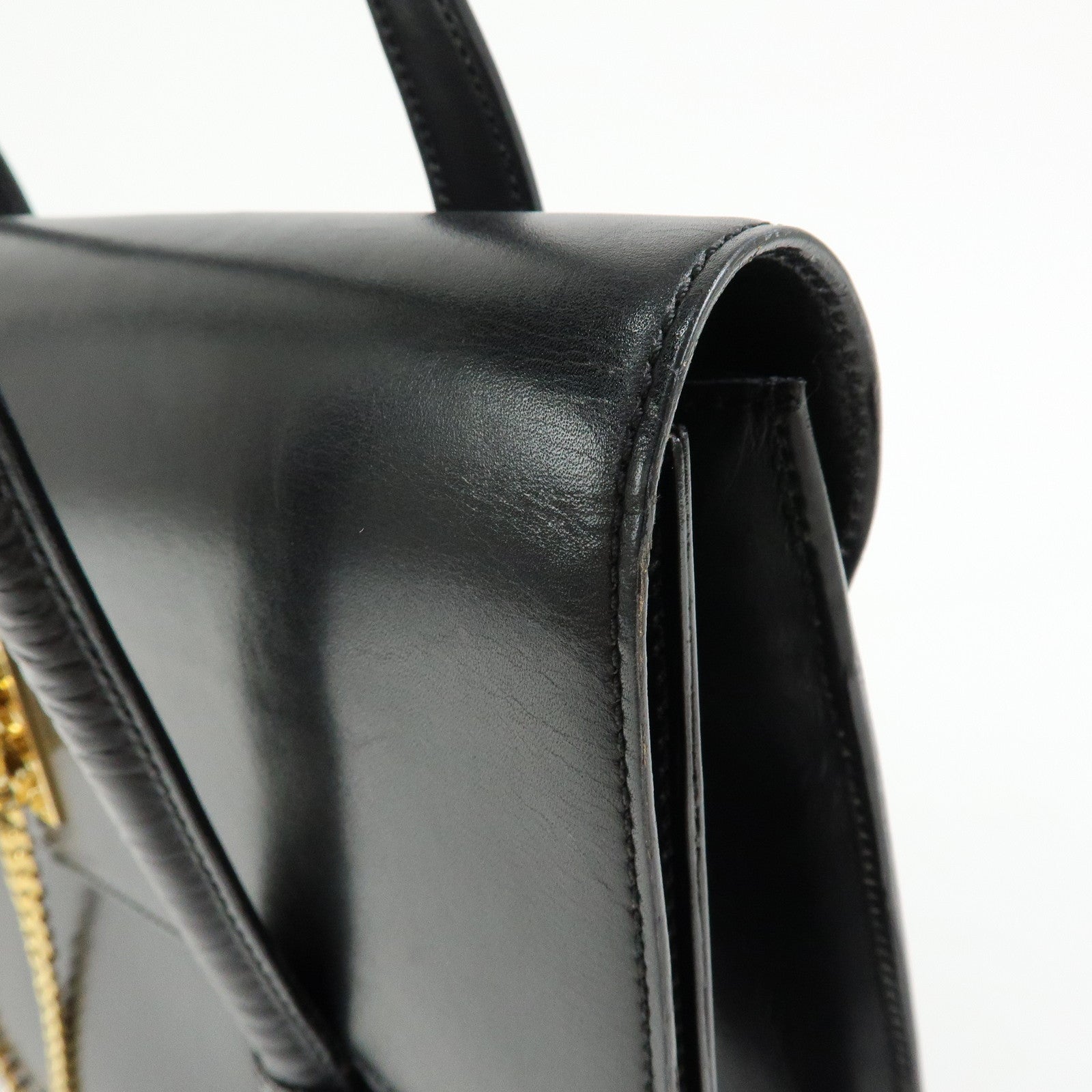 CELINE Leather Chain Lock Tote Bag Shoulder Bag Hand Bag Black