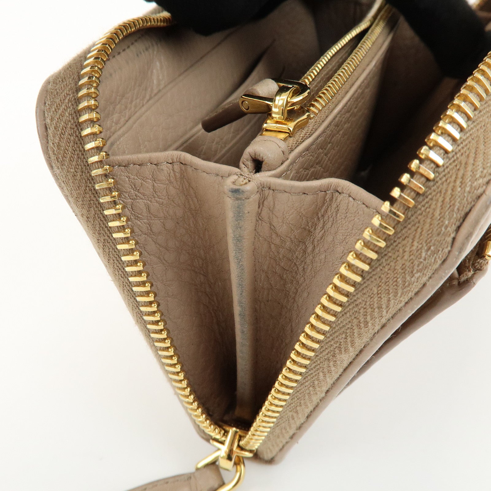 PRADA Calf Leather Compact Round Zippy Wallet Beige Gold