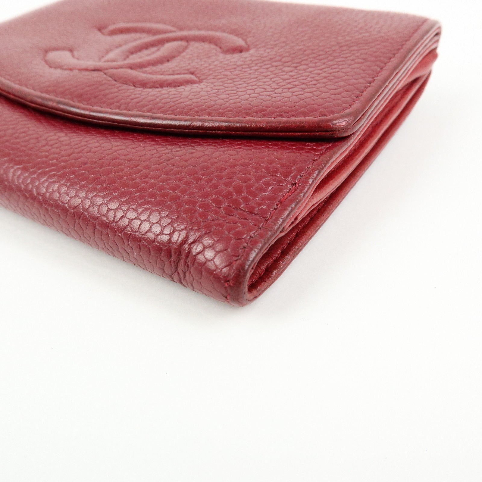 CHANEL COCO Mark Caviarskin Bi-fold Compact Wallet Bordeaux A13496