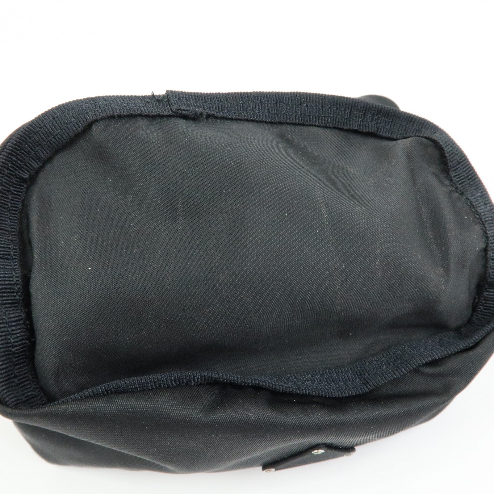 PRADA Triangle Logo Nylon Leather Drawstring Pouch Black MV369
