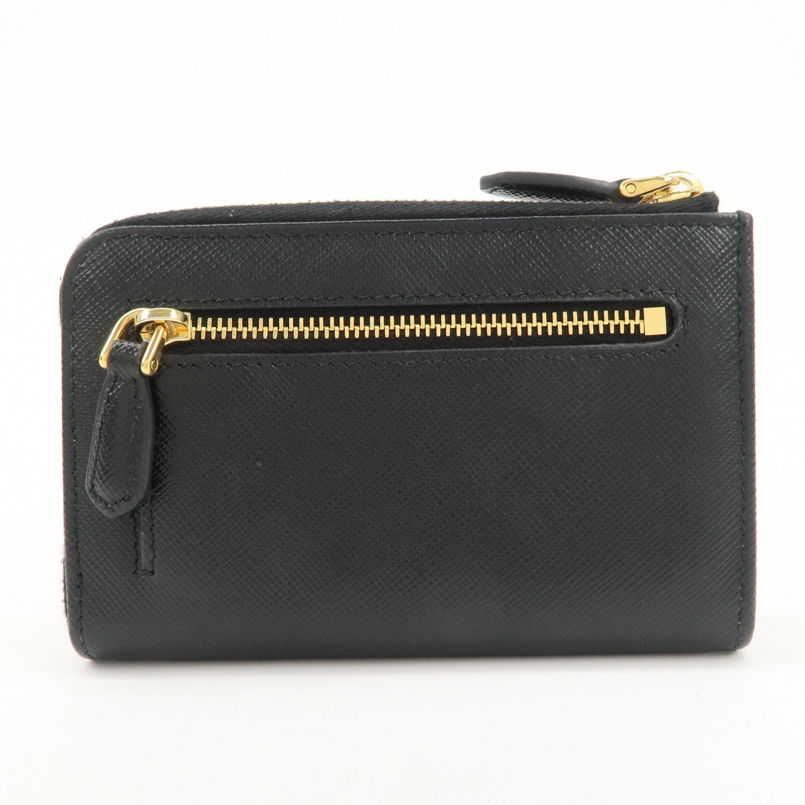 PRADA Triangle Logo Saffiano Leather Mini Wallet Key Ring Black 1PP122 Used