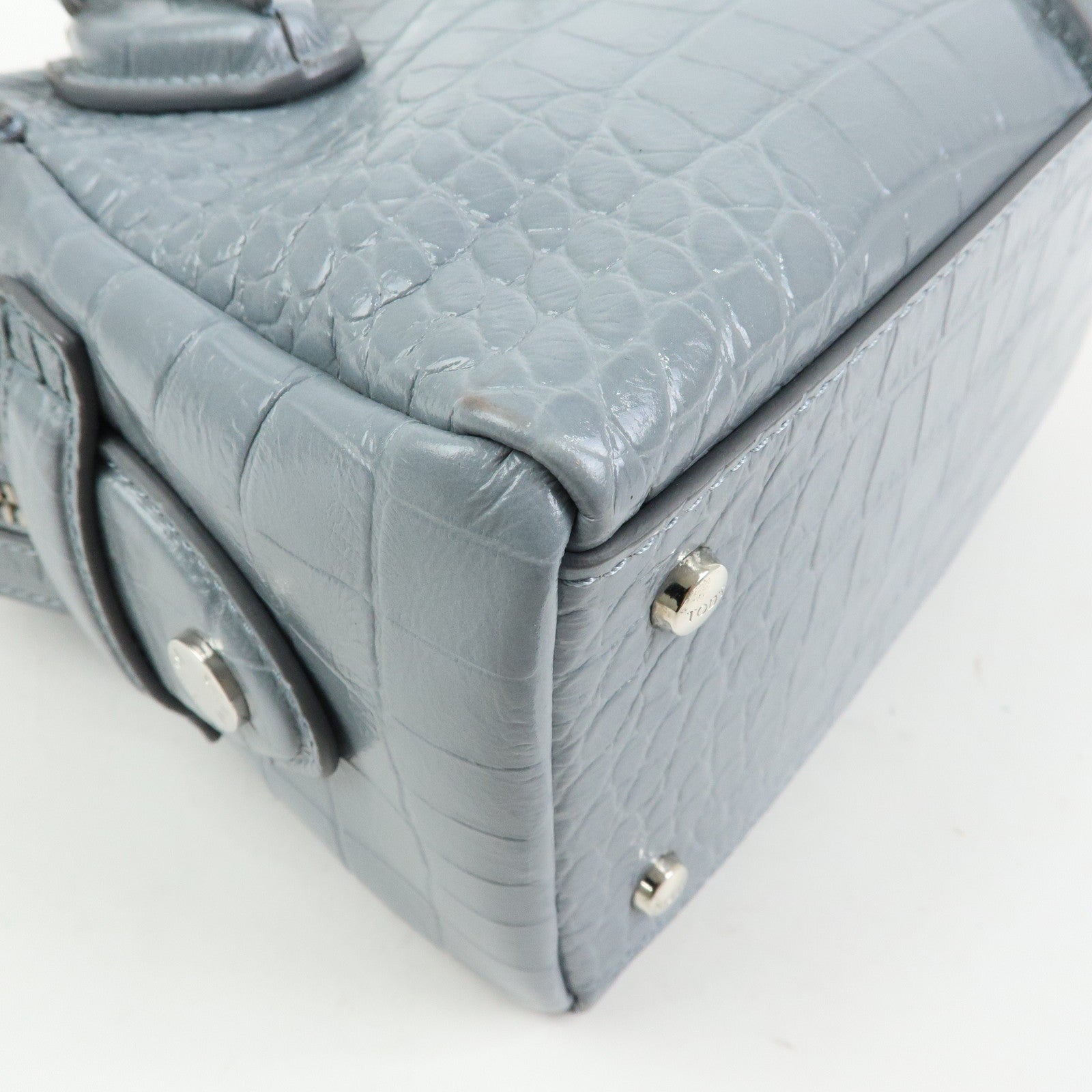 TOD'S D Styling Embossed Leather 2Way Hand Shoulder Bag Light Gray