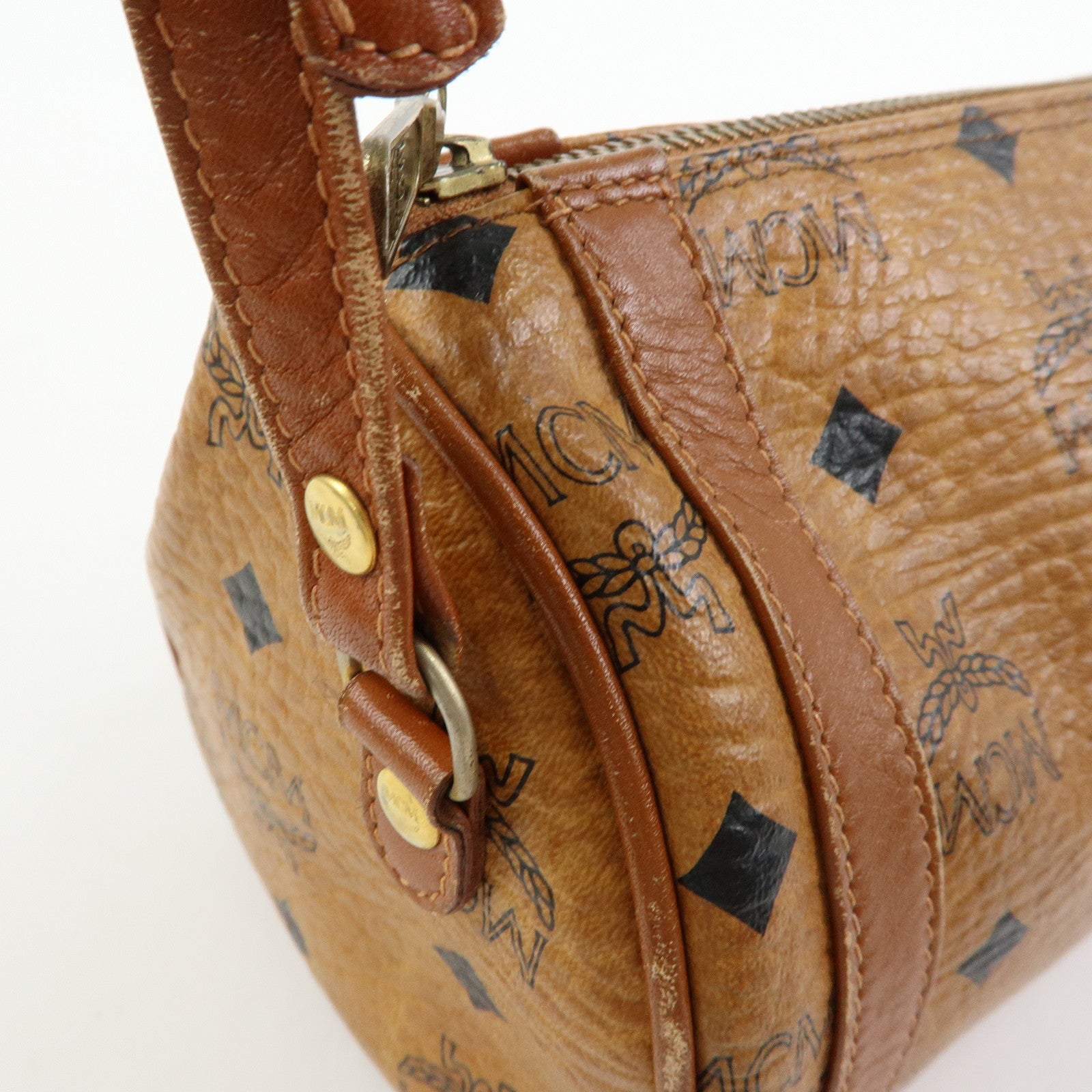 MCM Visetos PVC Leather Shoulder Bag Crossbody Bag Brown
