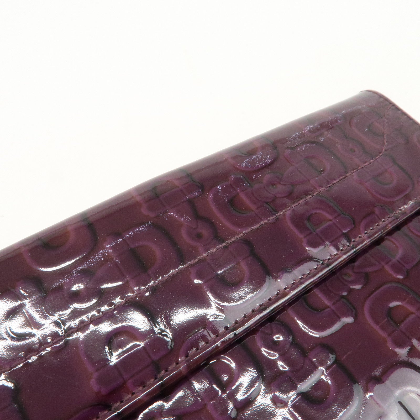 GUCCI New Jackie Logo Patent Leather Long Flap Wallet Purple 141430