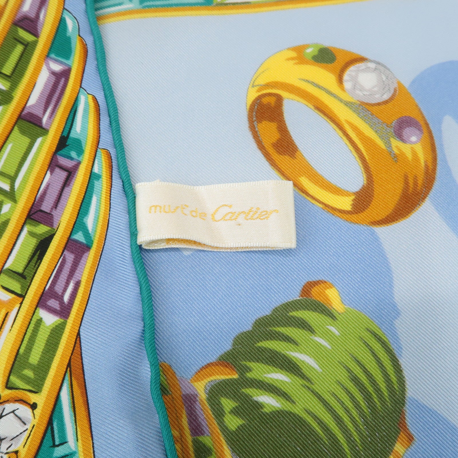 Cartier 100% Silk Scarf Light Blue Multicolor Used