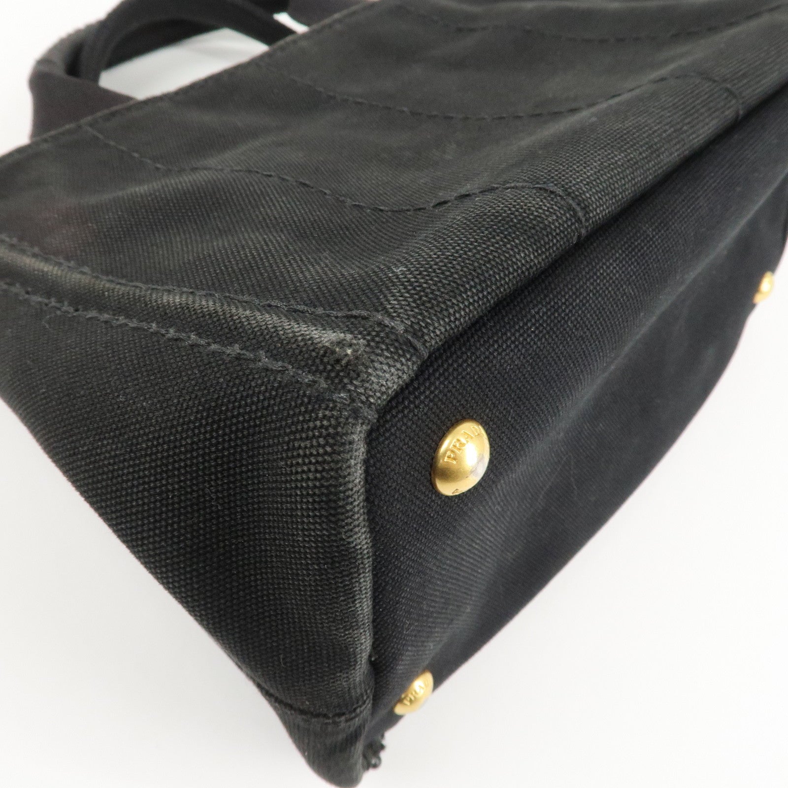PRADA Logo Canapa Mini Canvas Tote Bag Hand Bag Black BN2439 Used