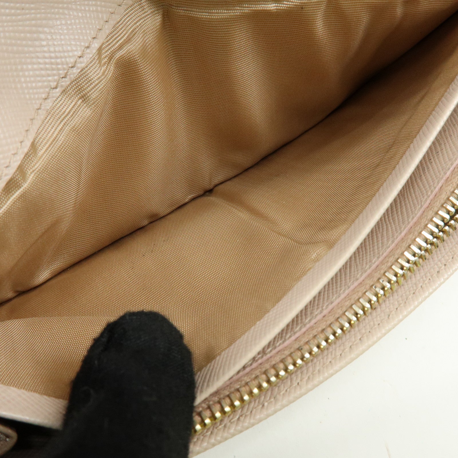 PRADA Logo Saffiano Leather Flap Bi-Fold Long Wallet Beige