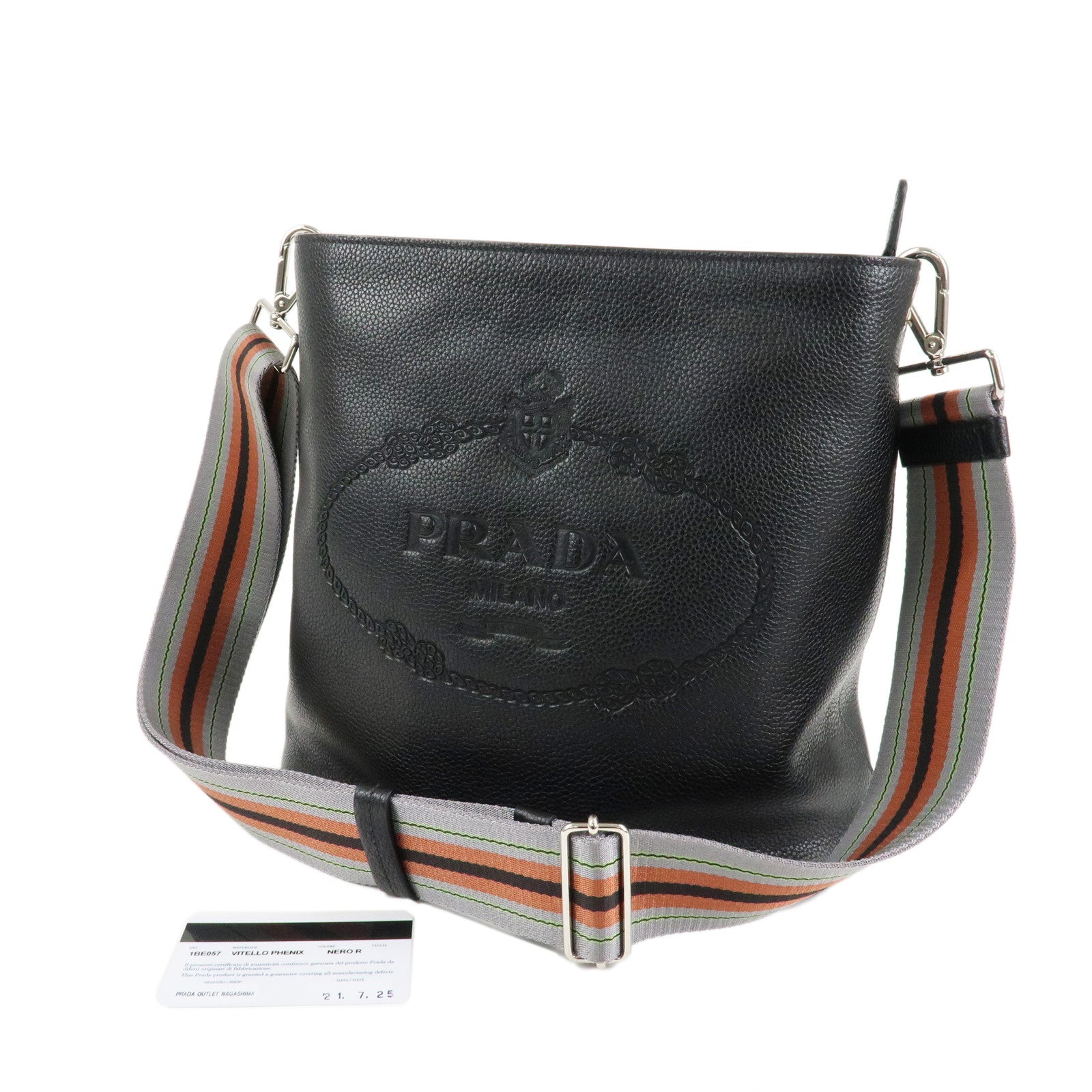PRADA VITELLO PHENIX Calf Leather Shoulder Bag Black 1BE057 Used