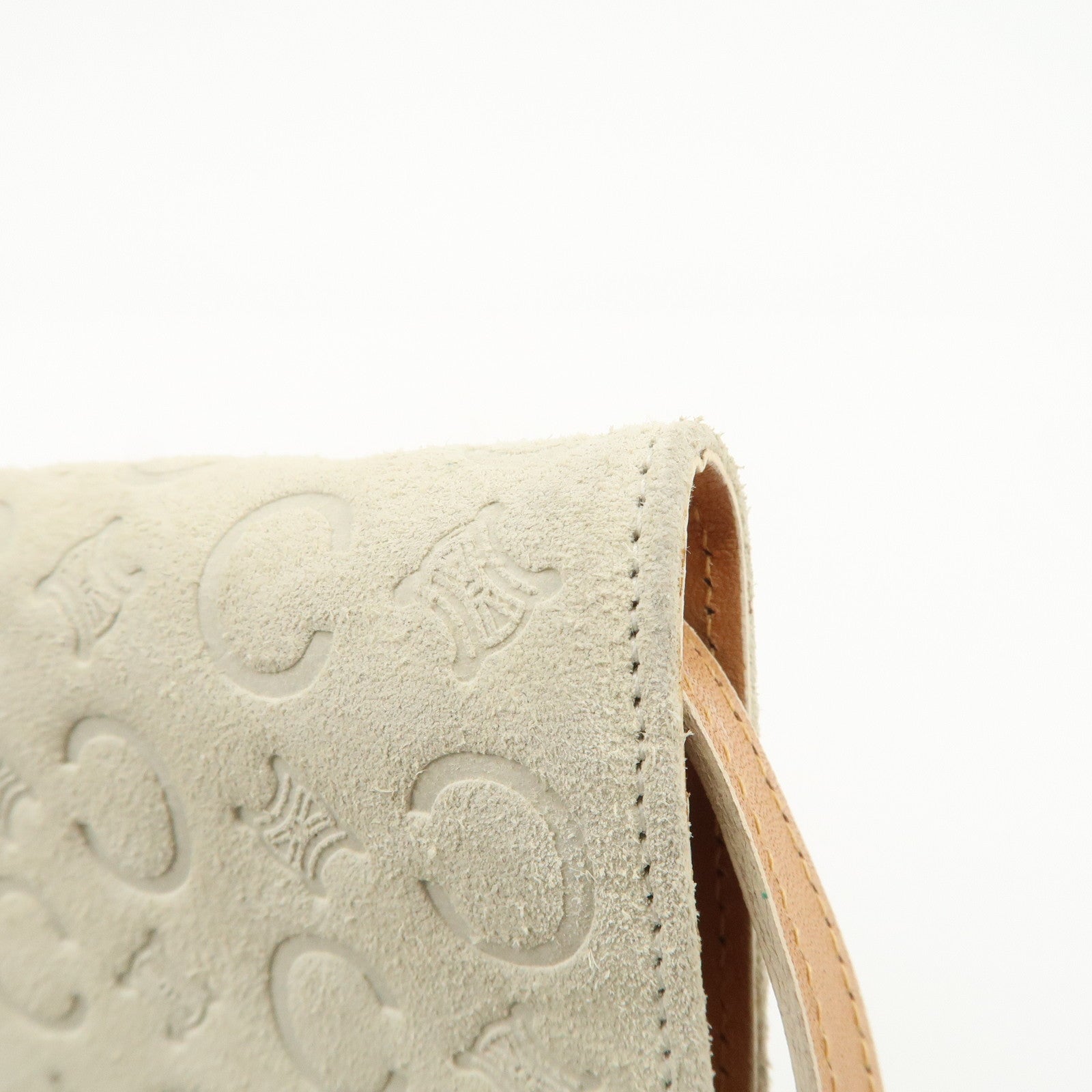 CELINE C Macadam Suede Shoulder Bag Crossbody Bag Ivory