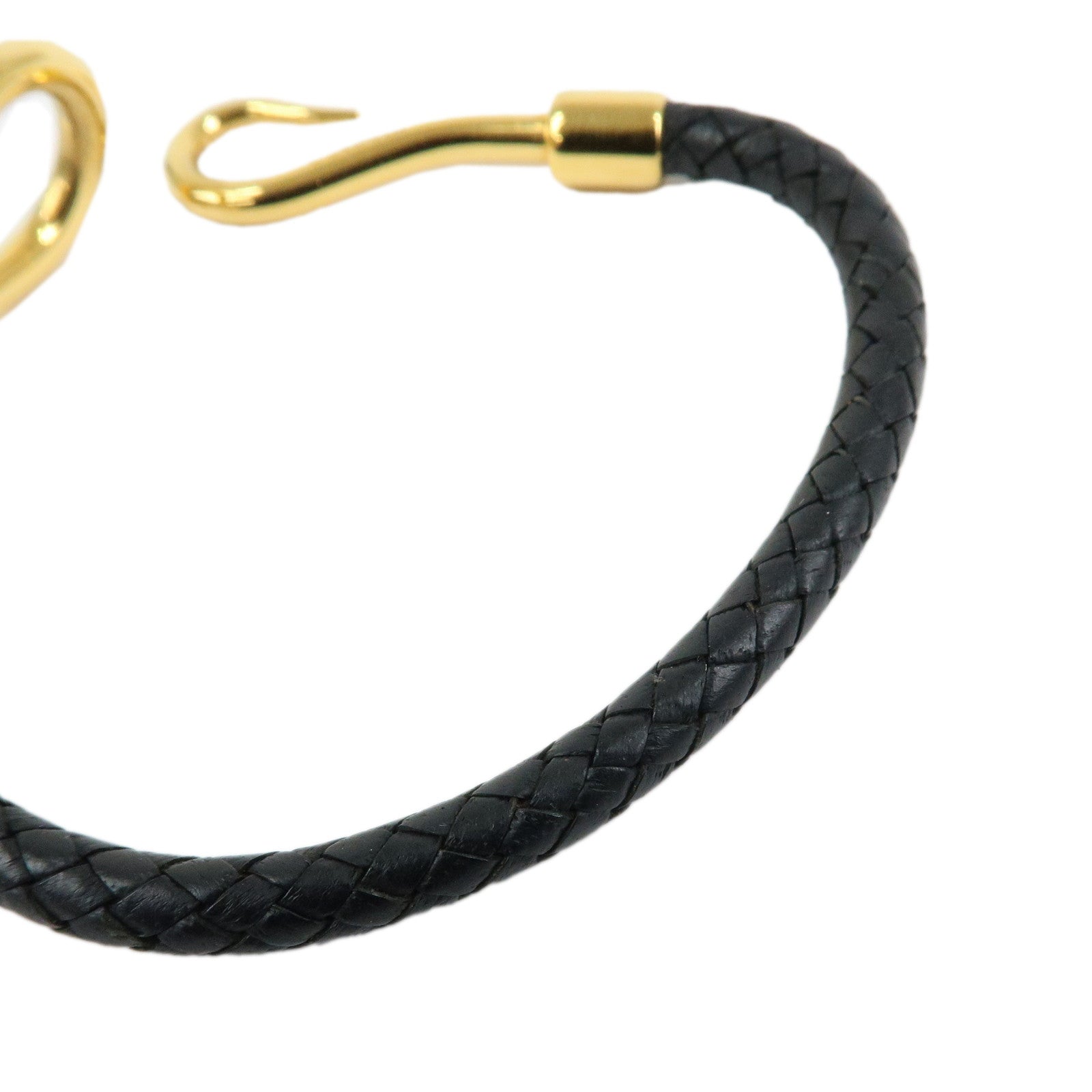 HERMES Jumbo Choker Leather Bracelet Black Gold Hardware
