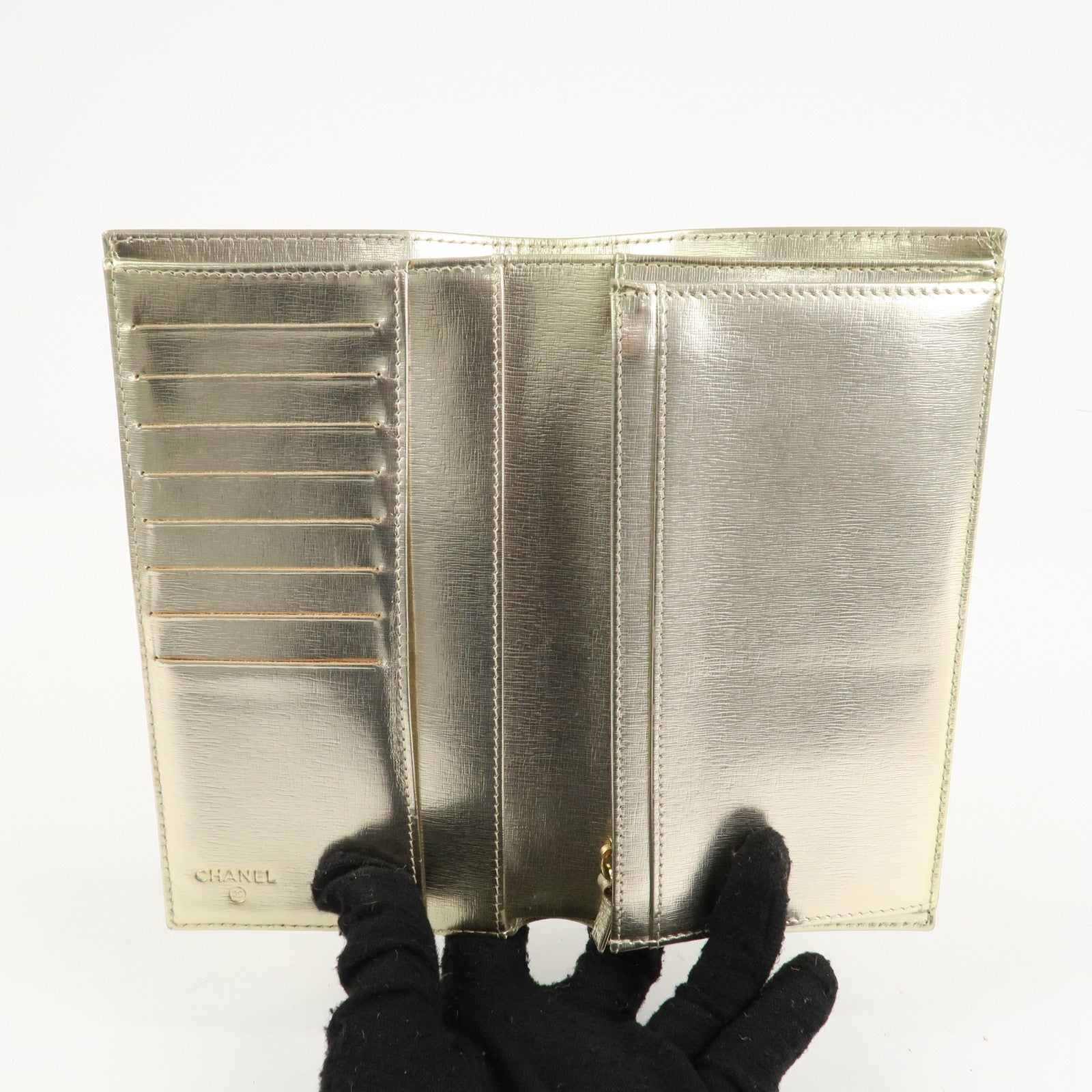 CHANEL Leather Coco Mark Long Wallet Gold Gold Hardware A27156 Used