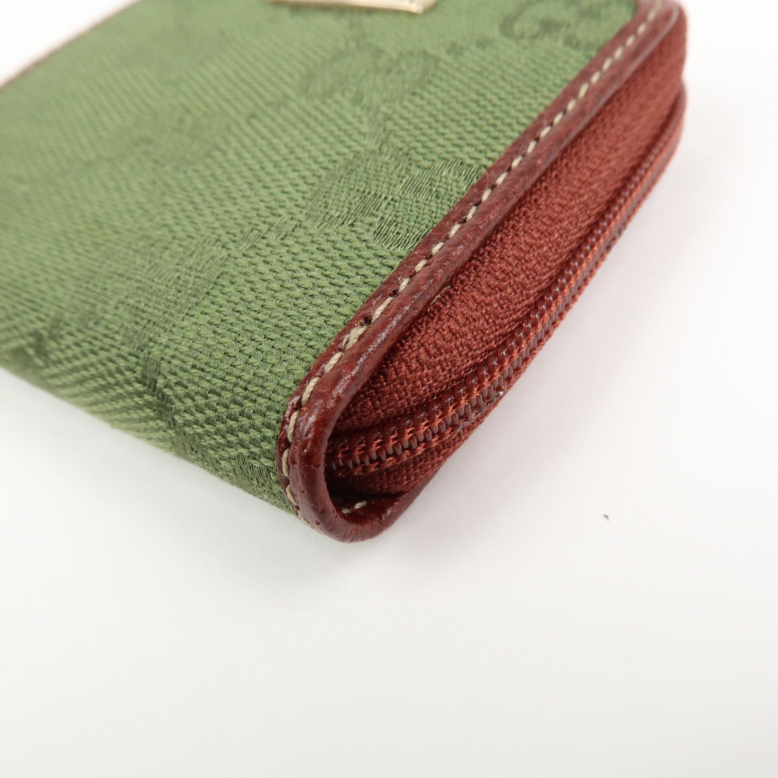 GUCCI GG Canvas Leather Coin Case Coin Purse Green 115255