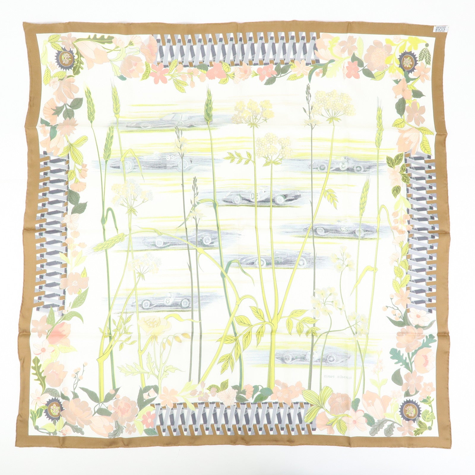 HERMES Carre 90 Silk 100% Scarf LES BOLIDES RACE CARS