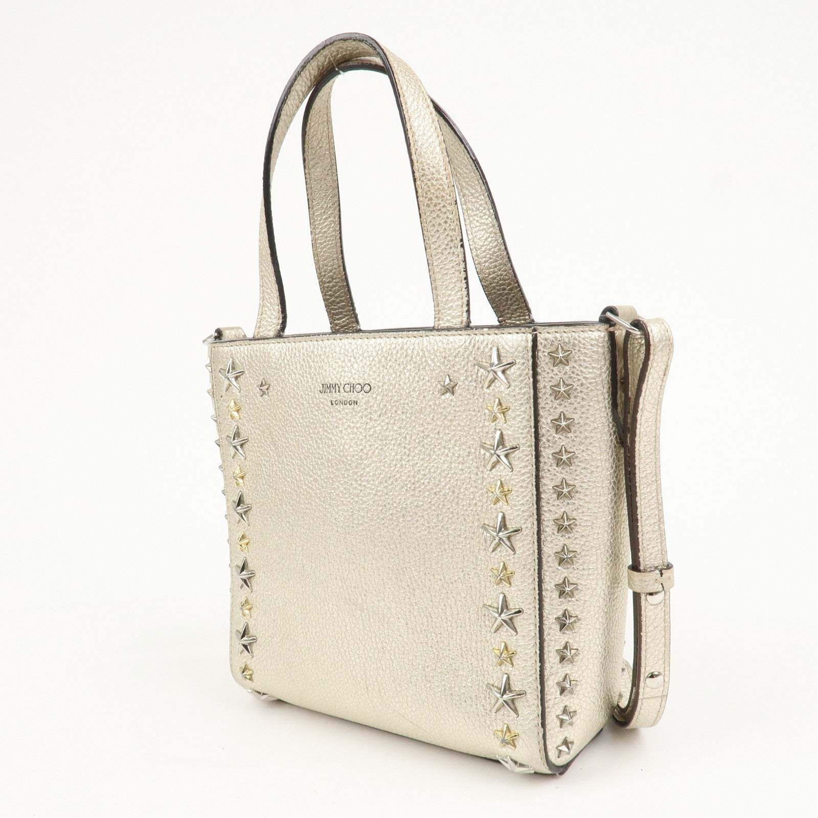 JIMMY CHOO Studs Leather 2Way Bag Hand Bag Silver