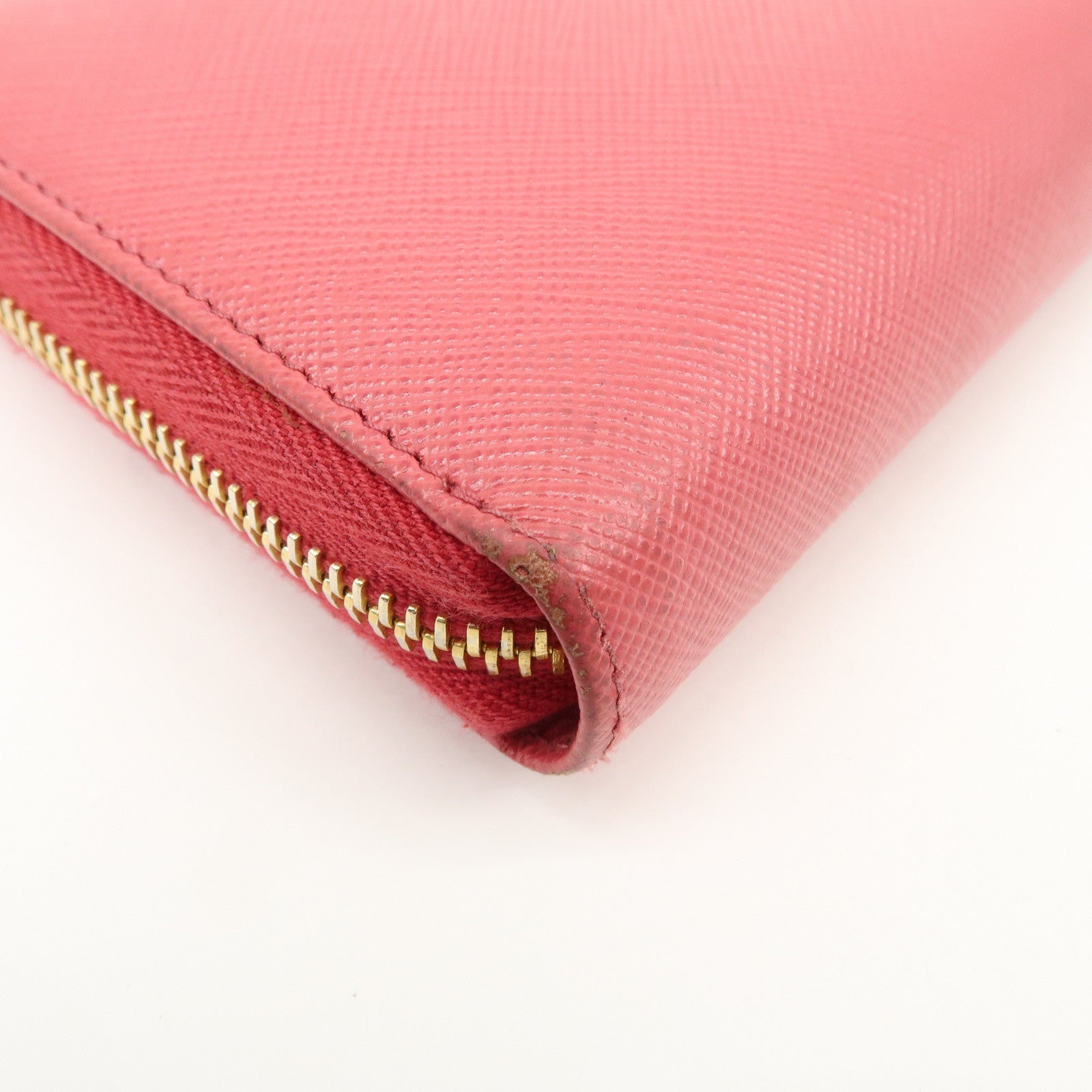 PRADA Logo Saffiano Leather Round Zippy Long Wallet Pink 1M0506