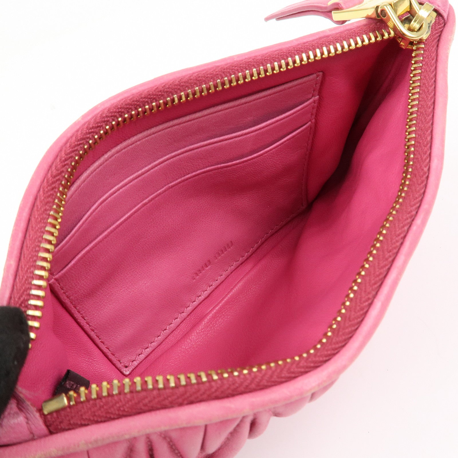 MIU MIU Matelasse Logo Leather Cosmetic Accessory Pouch Pink 5MB003