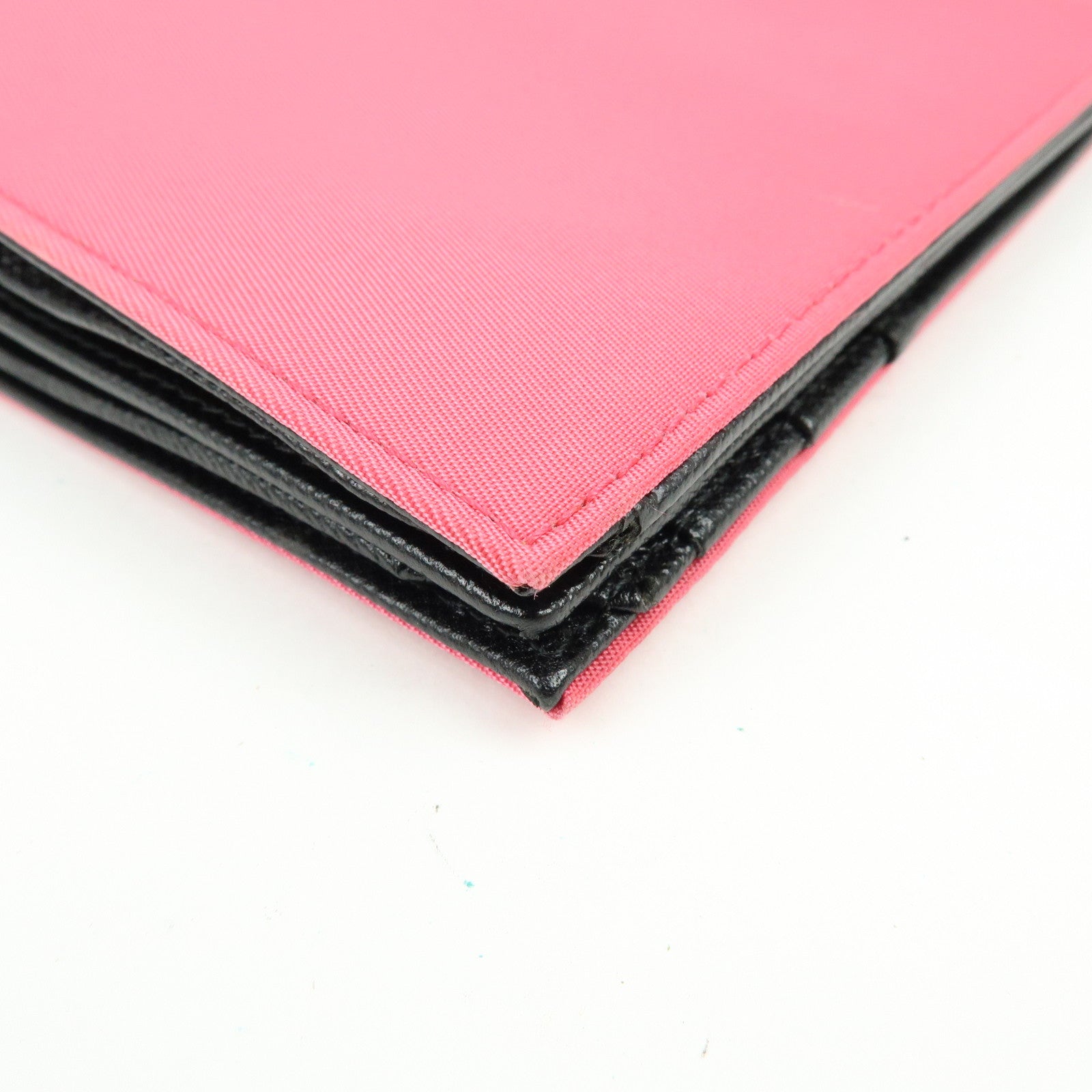PRADA Triangle Logo Nylon Saffiano Leather Compact Wallet Pink M668
