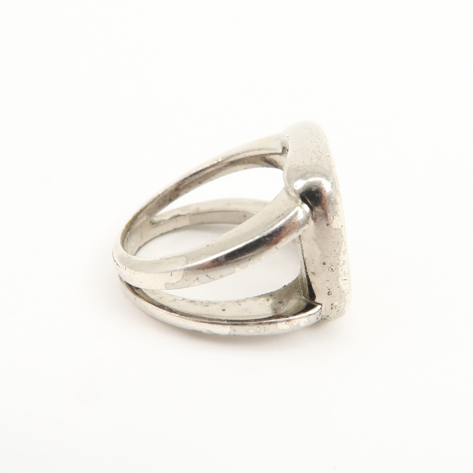 HERMES Logo Corozo Serie Ring Metal Shell Silver