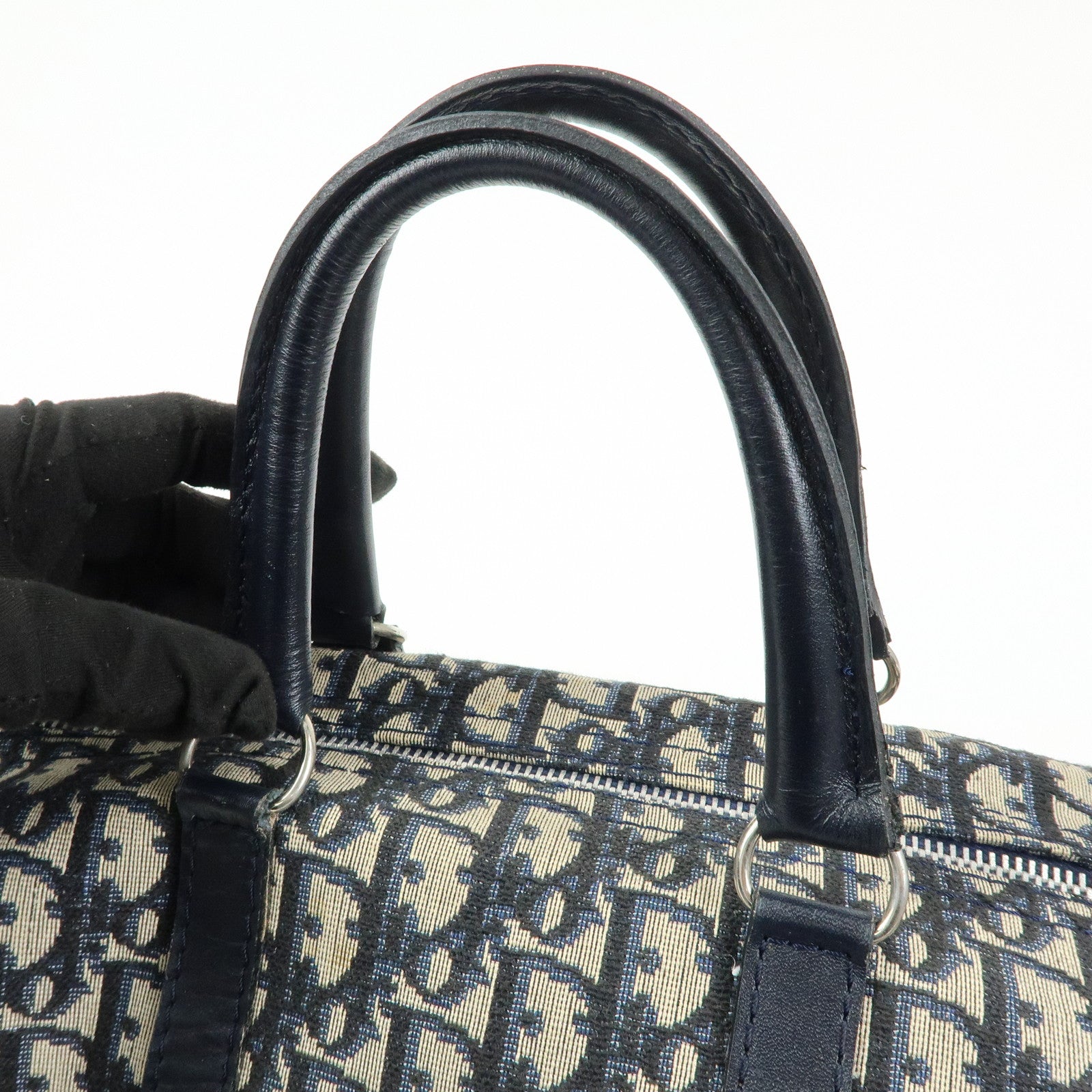 Christian Dior Trotter Jacquard Leather Boston Bag Hand Bag Navy