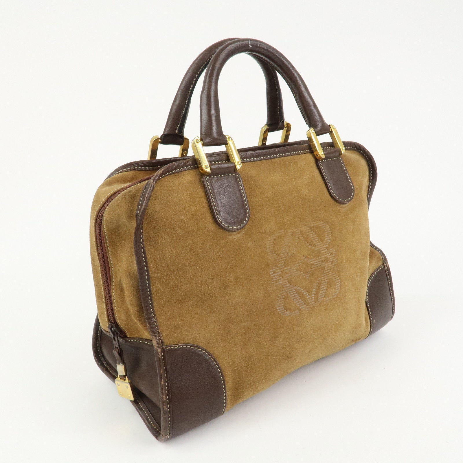 LOEWE Anagram Logo Amazona 32 Suede Hand Bag Boston Bag Camel