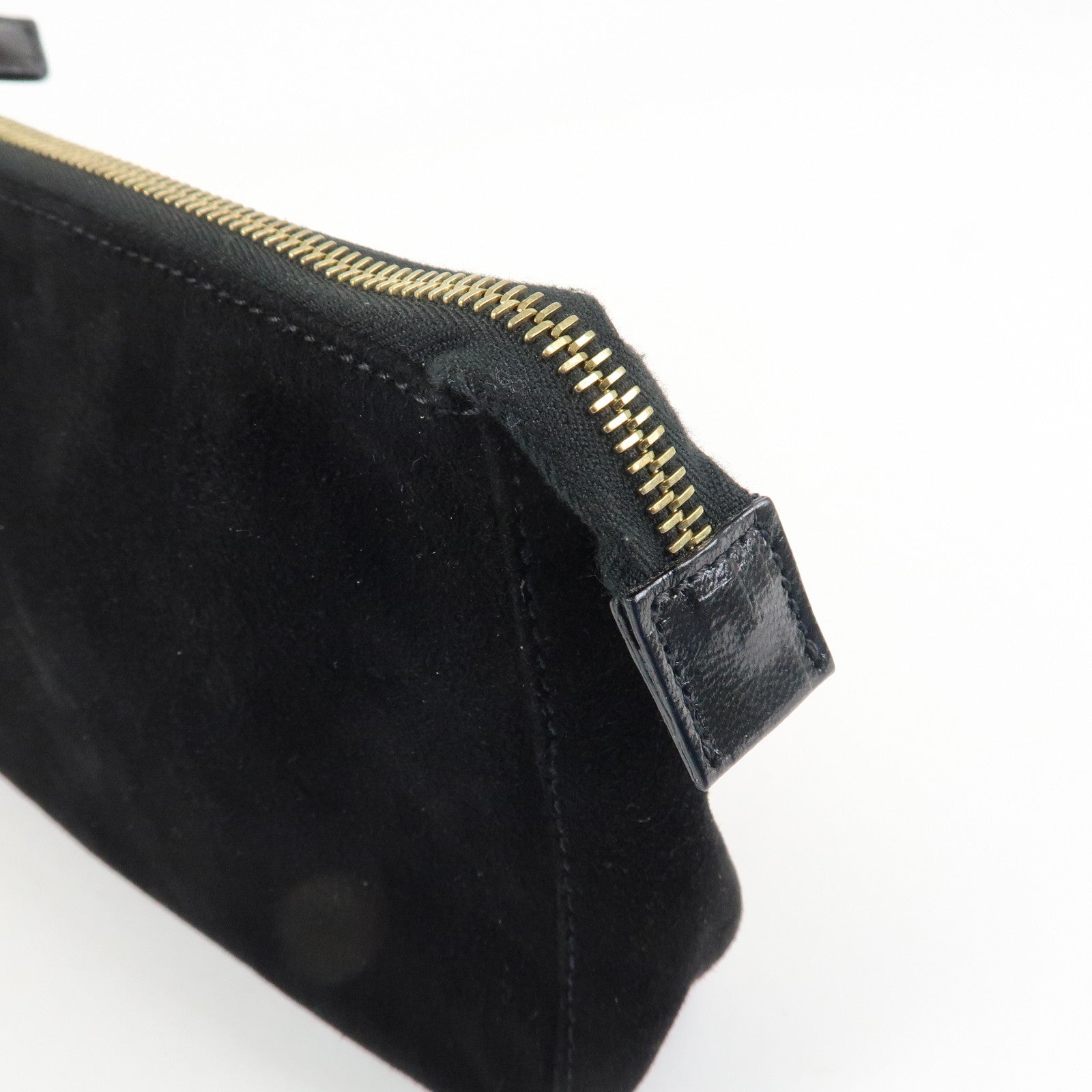 FENDI Suede Cosmetic Pouch Black Gold Hardware 26387 Used