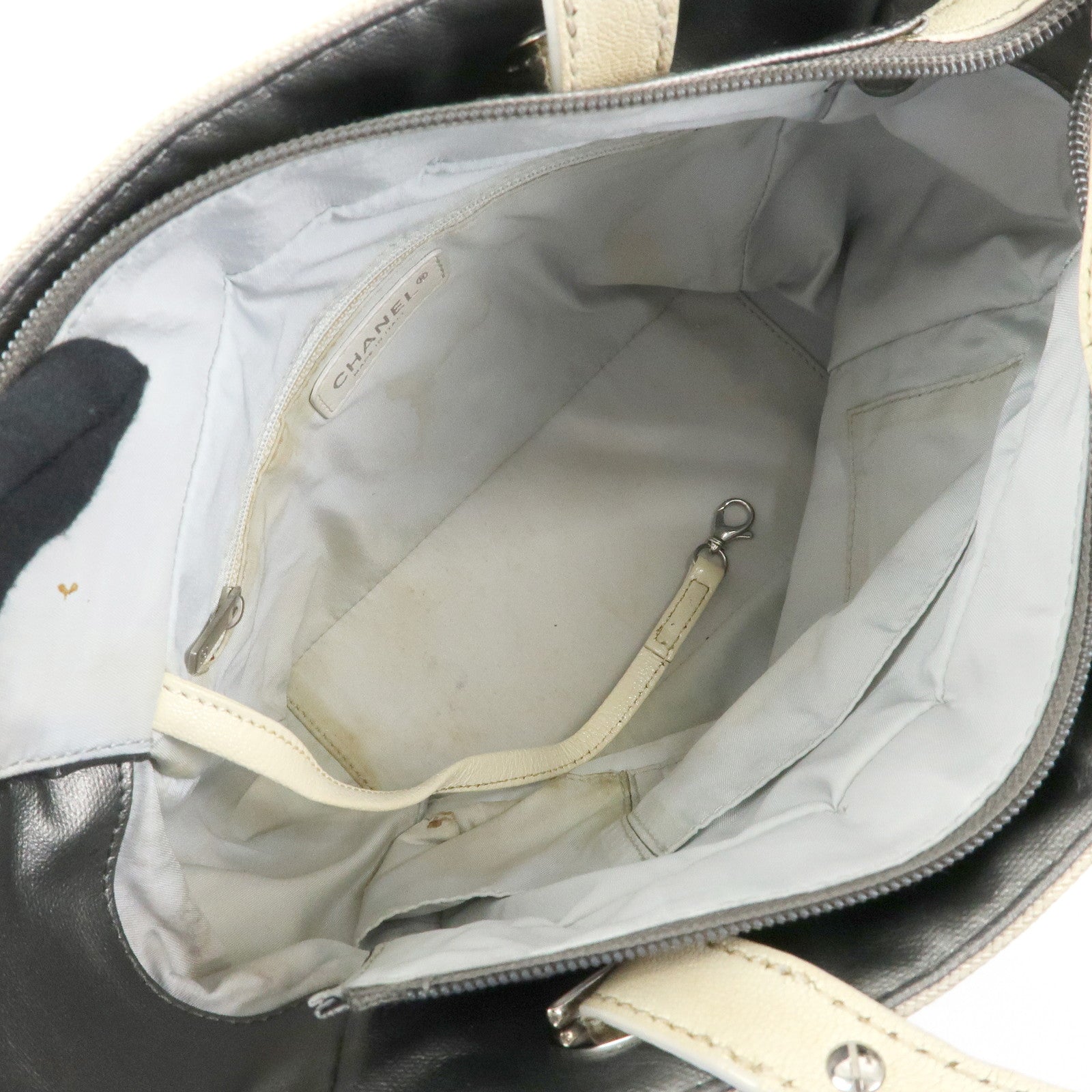 CHANEL Paris Biarritz PM Coated Canvas Leather Tote Bag Gray A34208