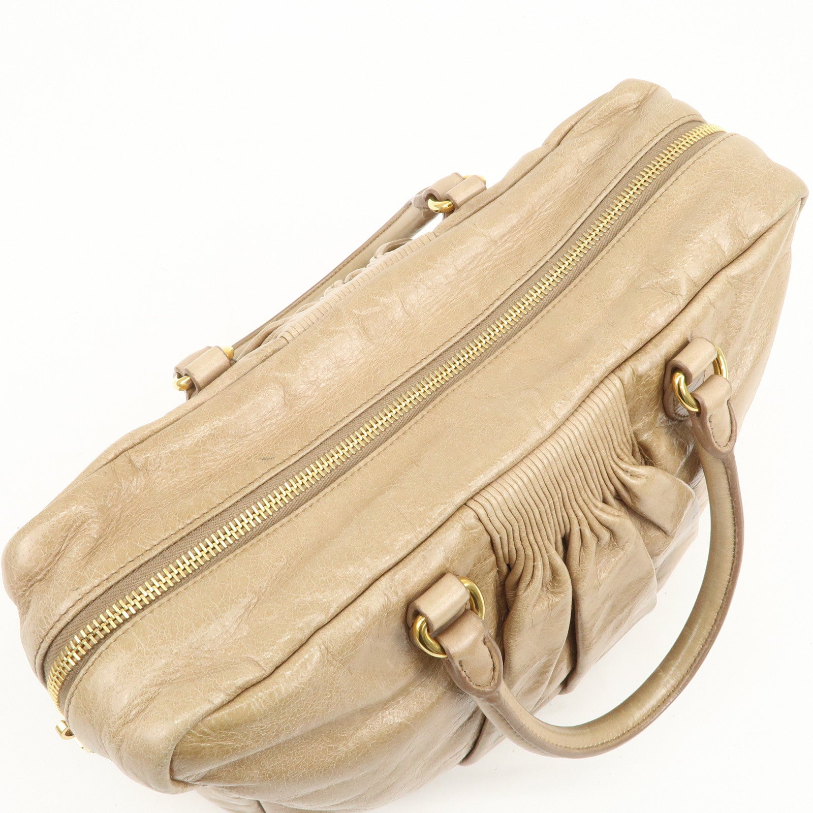 MIU MIU Leather 2Way Bag Hand Bag Shoulder Bag Light Brown RL0048