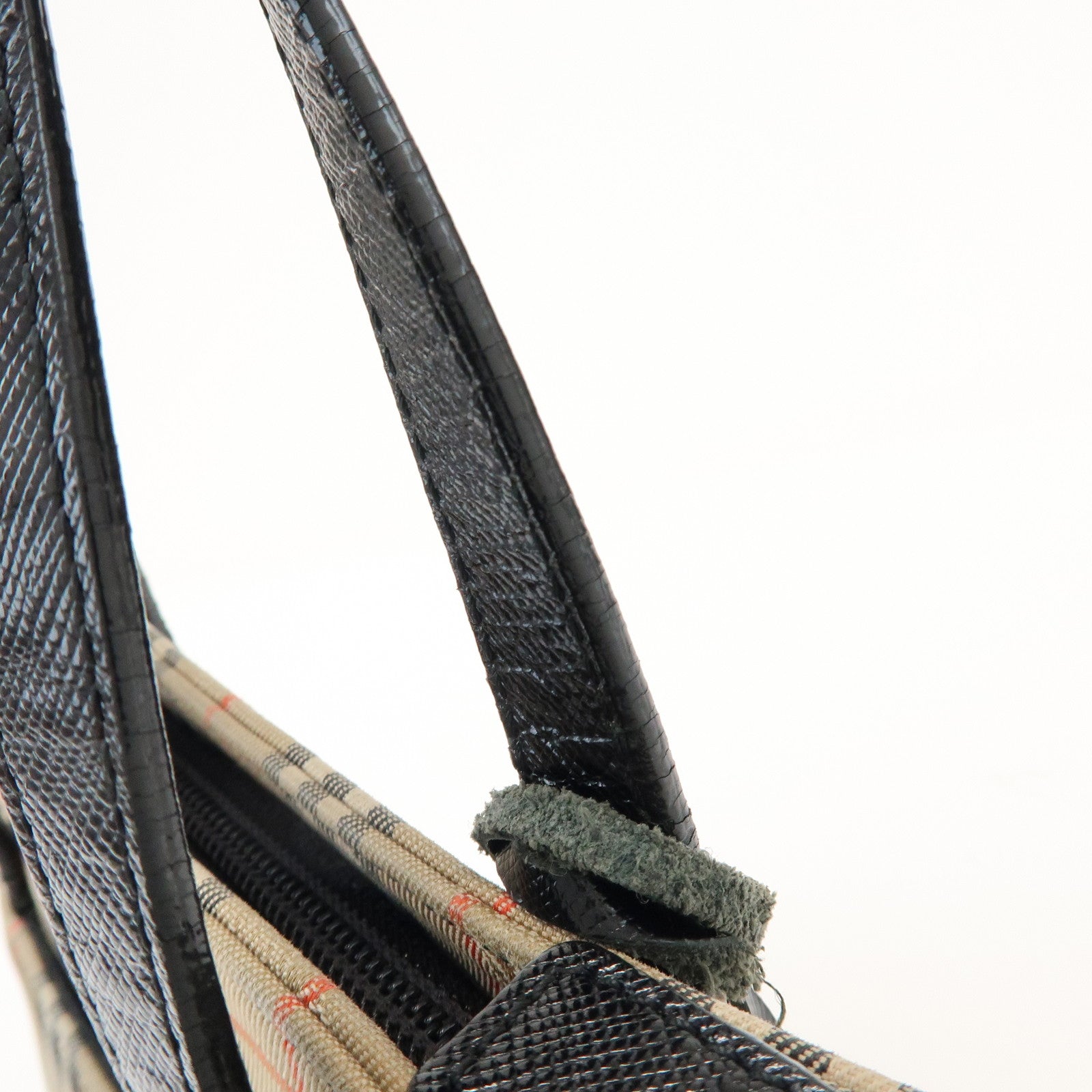 BURBERRY Nova Plaid Canvas Leather Small Hand Bag Black Beige