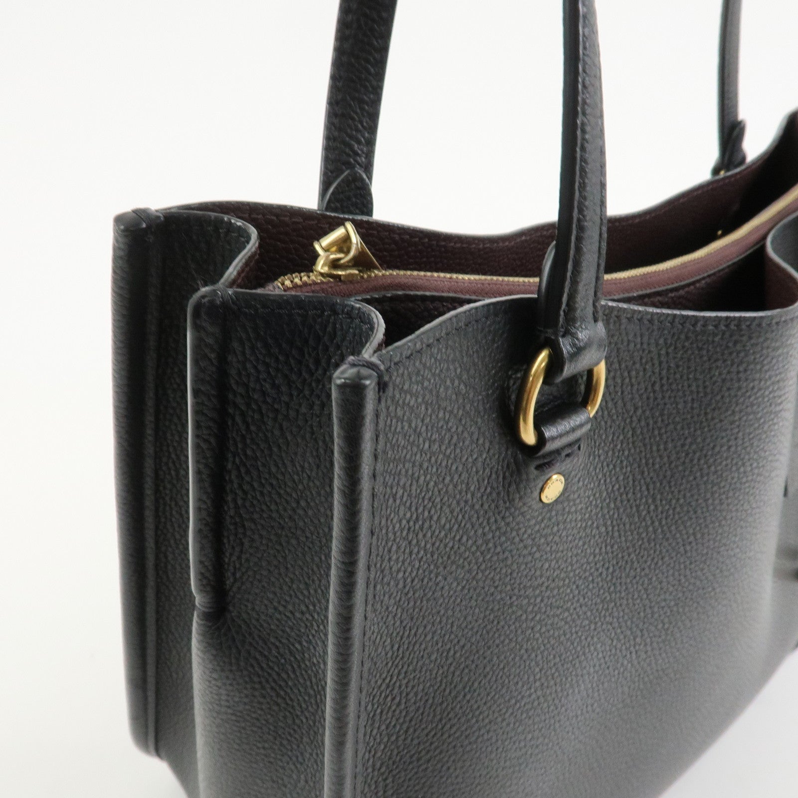 COACH Leather 2Way Shoulder Bag Tote Bag Black