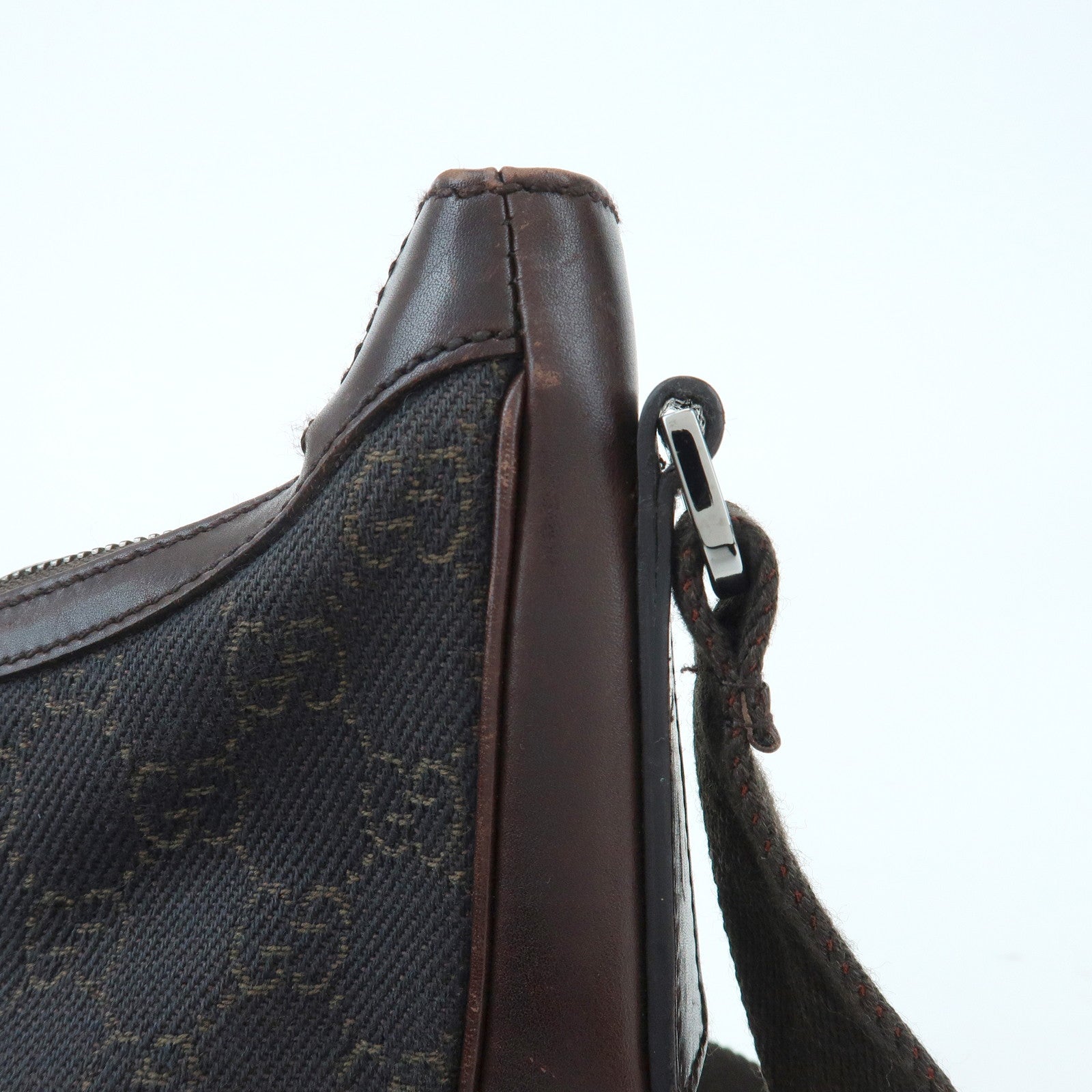GUCCI GG Denim Leather Shoulder Crossbody Bag Dark Brown 101682