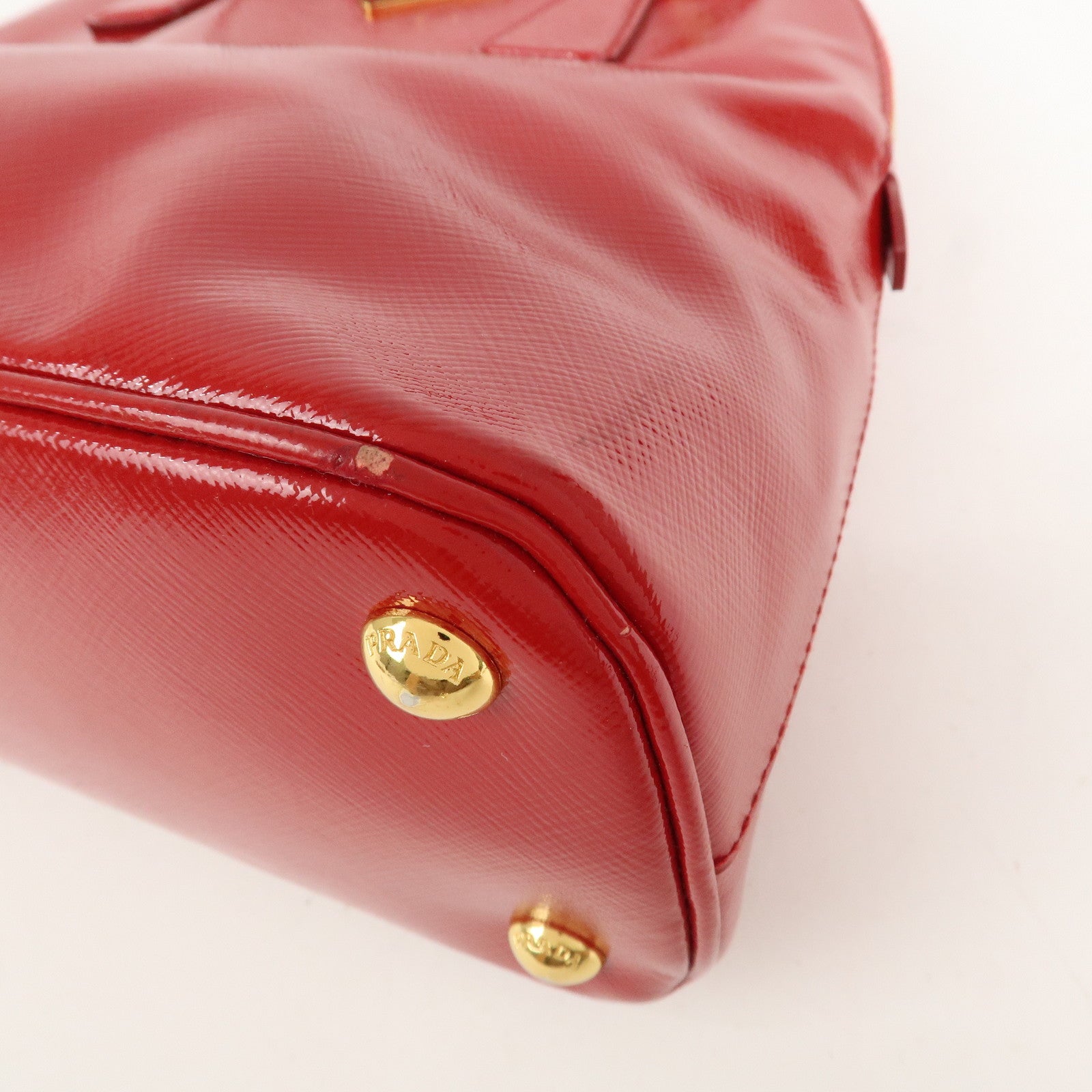 PRADA Logo Patent Leather 2Way Bag Shoulder Bag Hand Bag Red BL0909