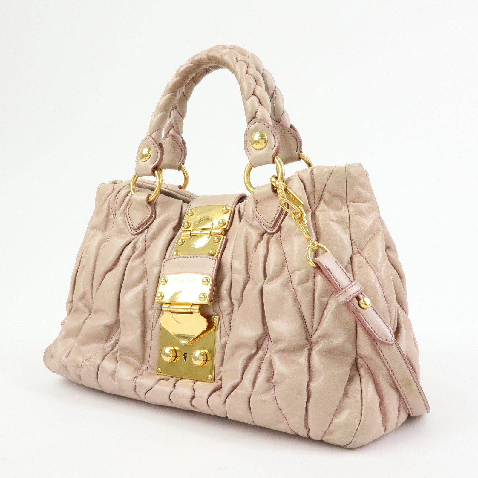 MIU MIU Matelasse 2Way Bag Hand Bag Shoulder Bag Pink Beige