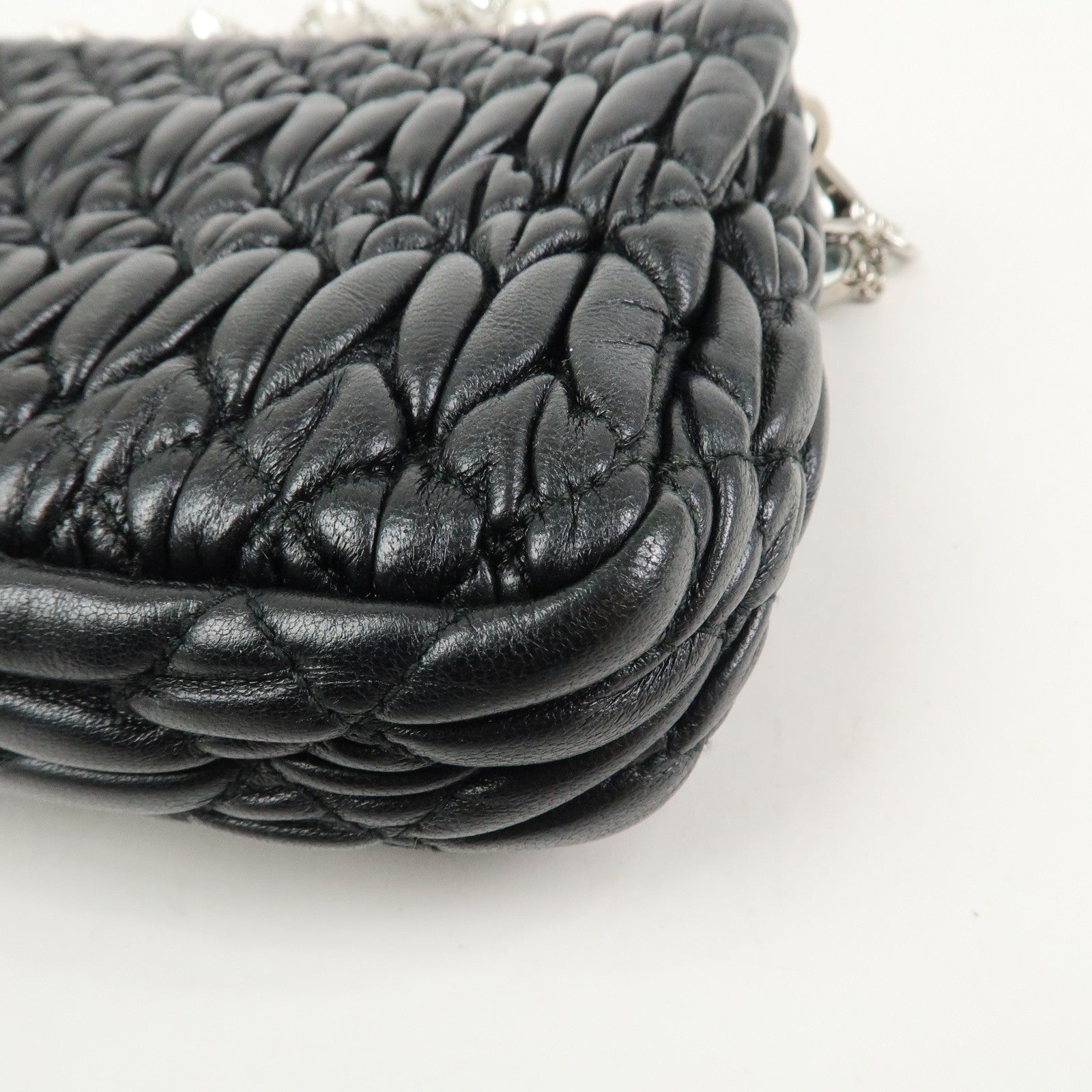 MIU MIU Matelasse Leather Chain Shoulder Bag Black 5BP079