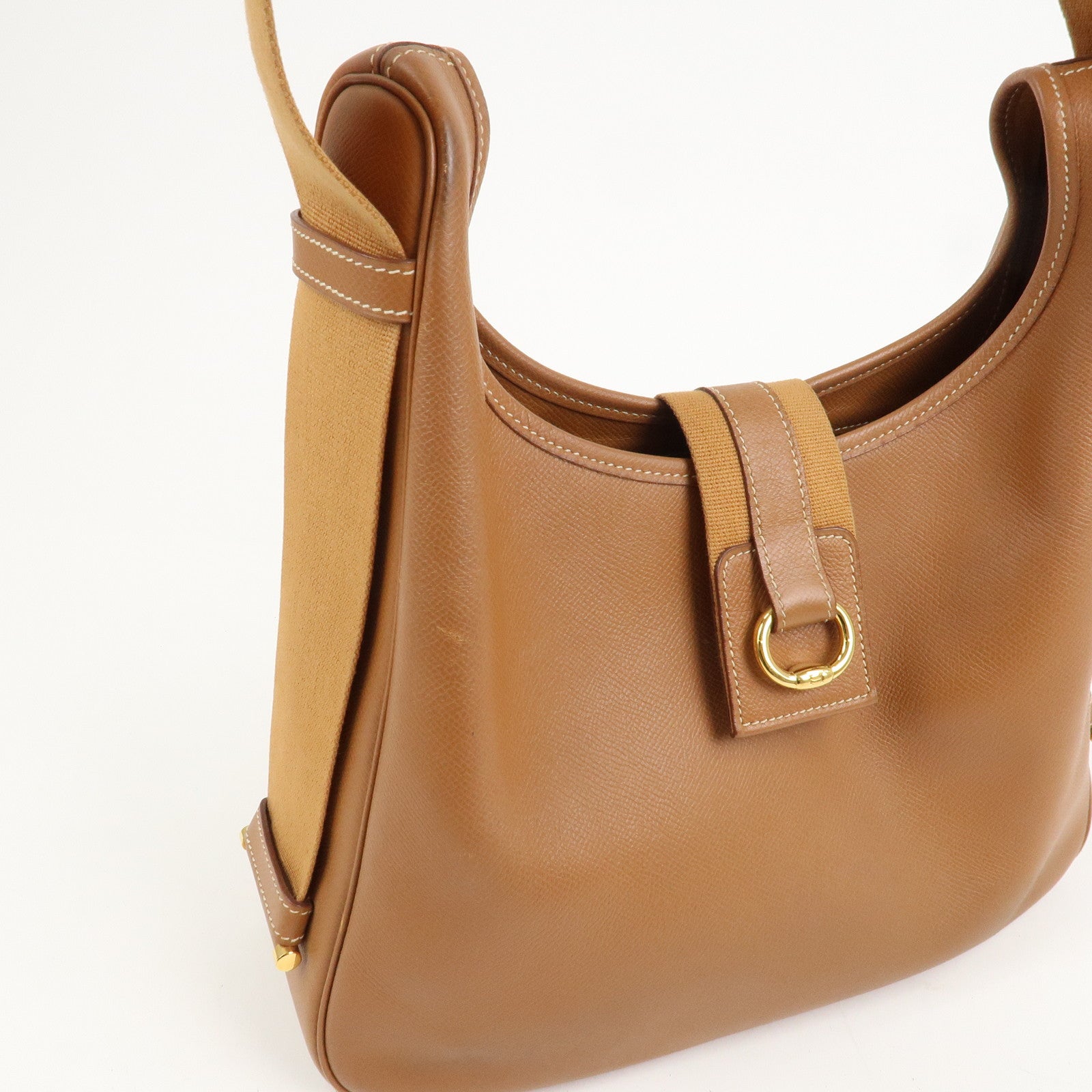 HERMES Saco Leather Shoulder Bag B Stamped Brown Gold HDW