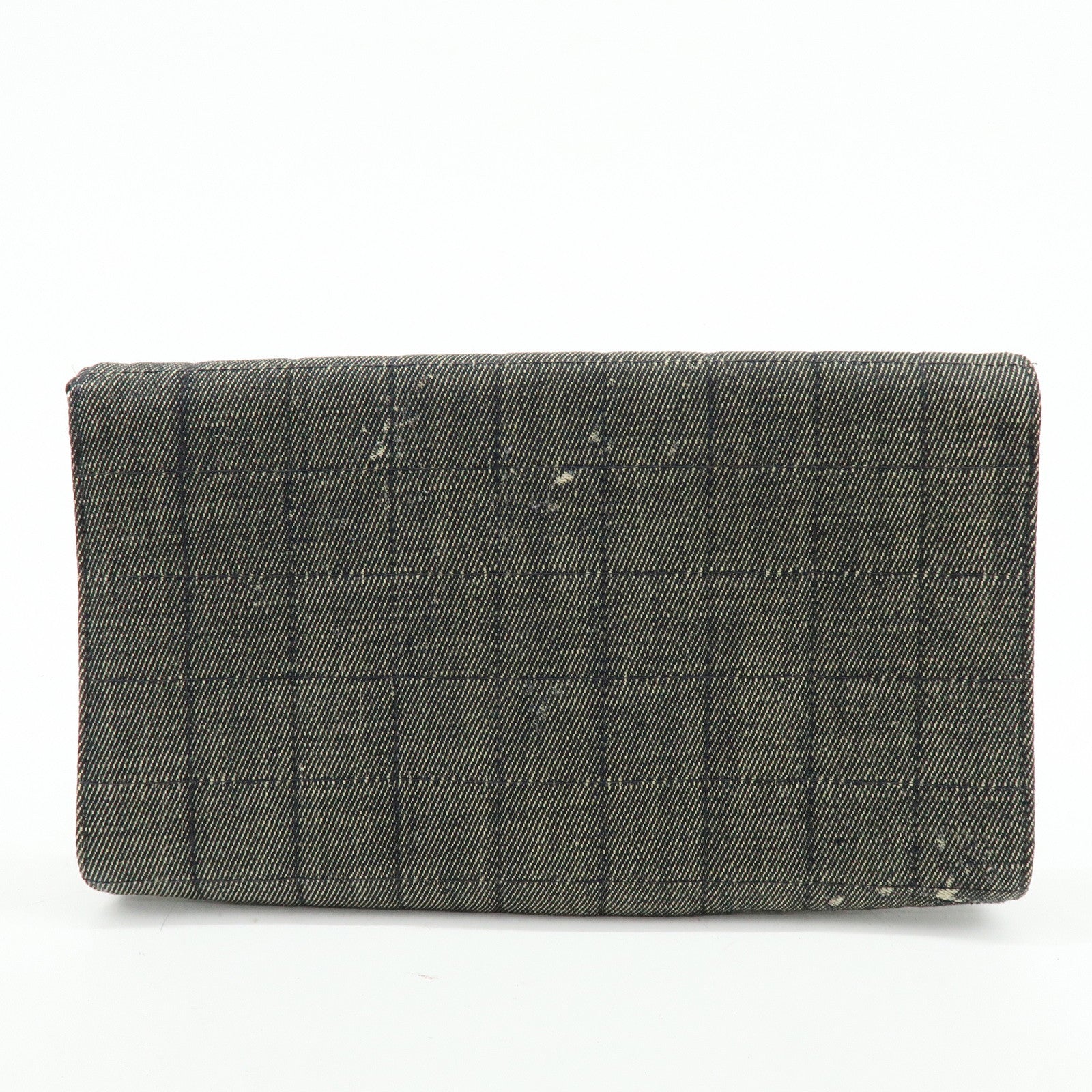 CHANEL Chocolate Bar COCO Mark Denim Clutch Bag Black