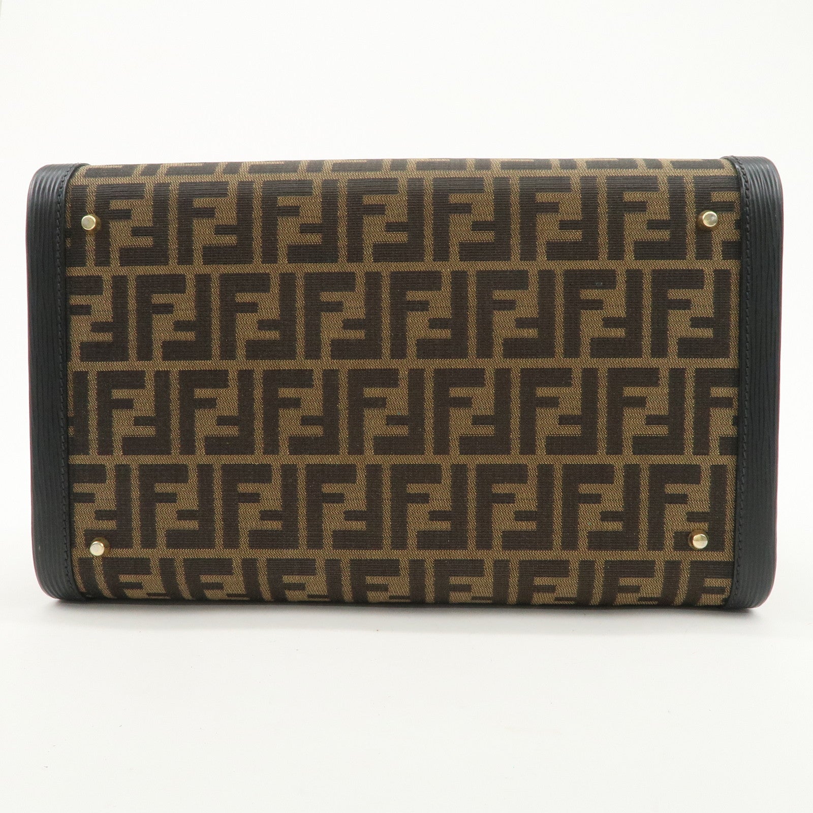 FENDI Zucca Canvas Leather Vanity Bag Makeup Box Brown Black