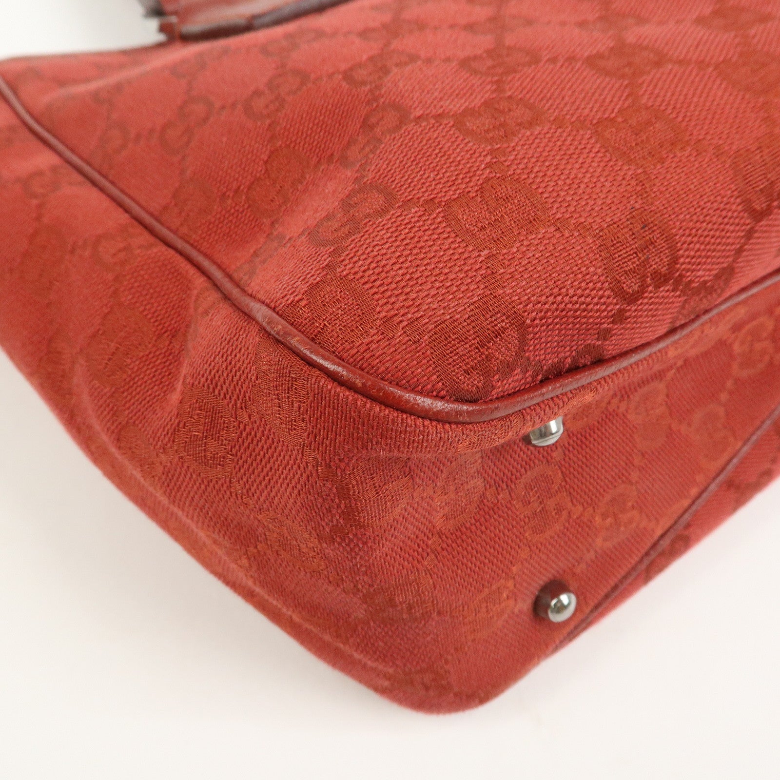 GUCCI GG Canvas Leather Tote Bag Hand Bag Red 113019